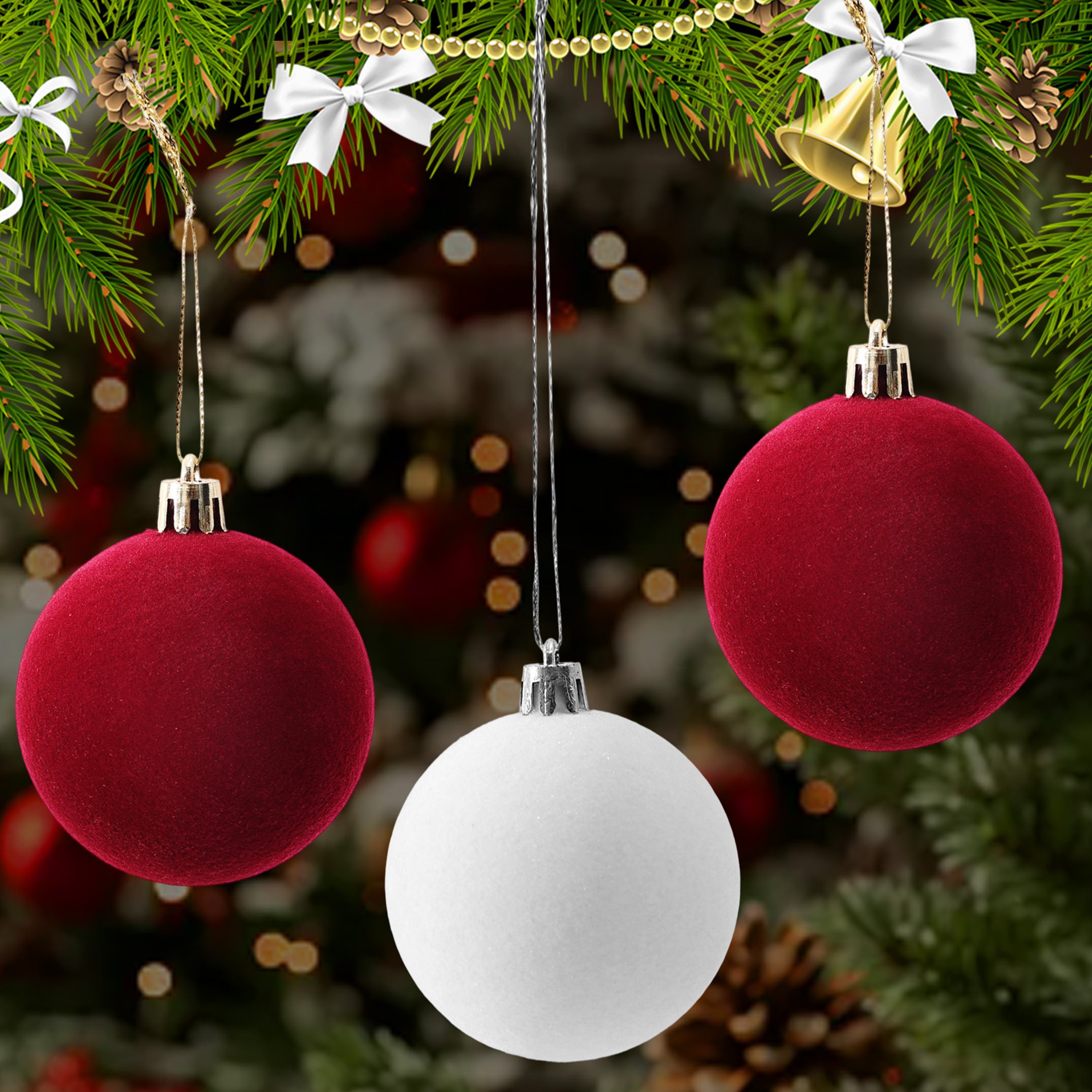 Velvet Christmas Balls Wine Red, Flocked Xmas Tree Pendents, Elegant Navidad Festival Ornaments, Party and Home Decor – view 3