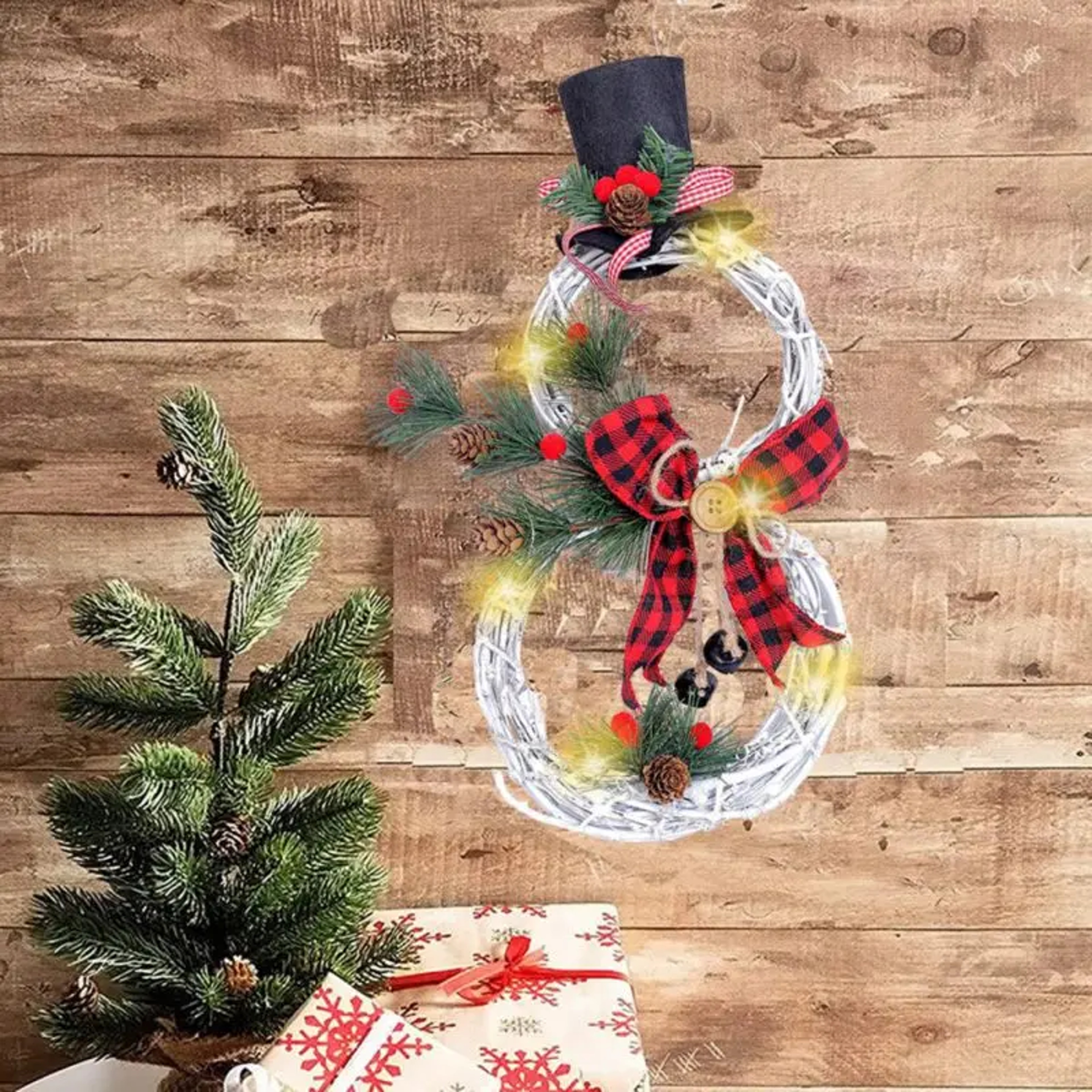 Rattan Wreath Christmas Lights Pendant, Family Decoration, Christmas Tree and Window Props – view 5