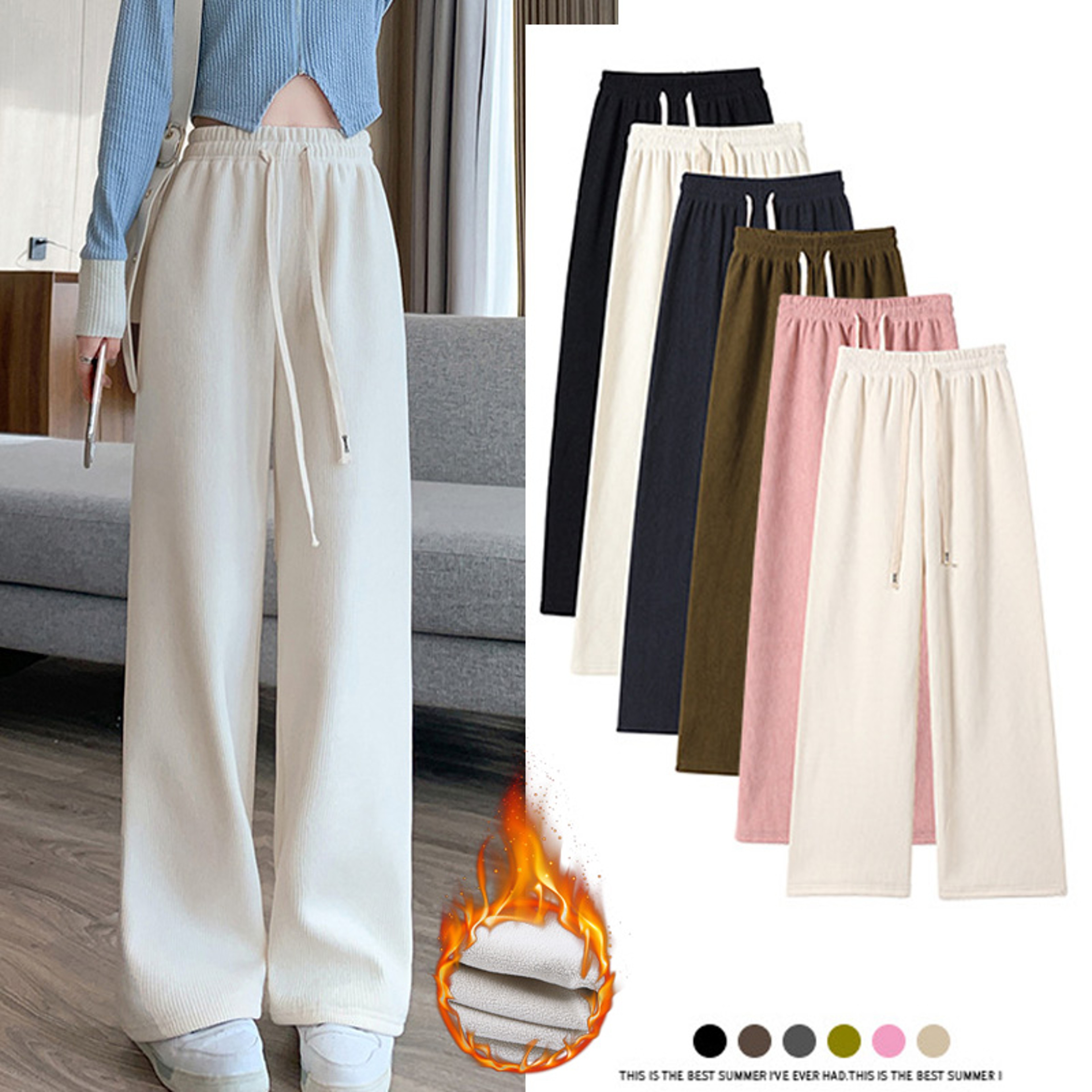 Winter Women Fleece Pants, Wide Leg Trousers, Thicken Warm Elastic Waist, Casual Loose Long Bottoms – view 4