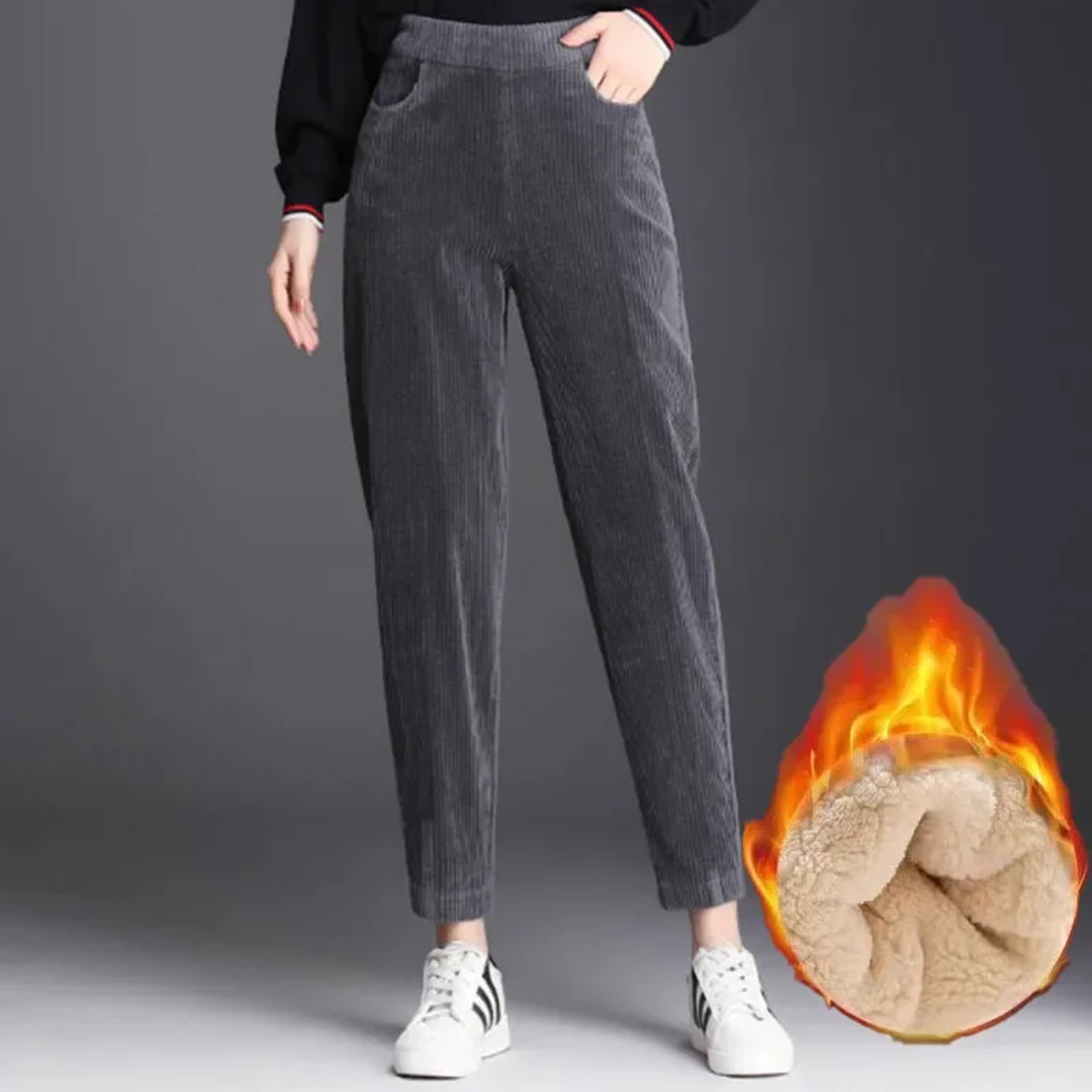 Women's High Waist Corduroy Pants, Thick Plush Warm Leggings, Casual Harem Trousers for Autumn Winter – view 3