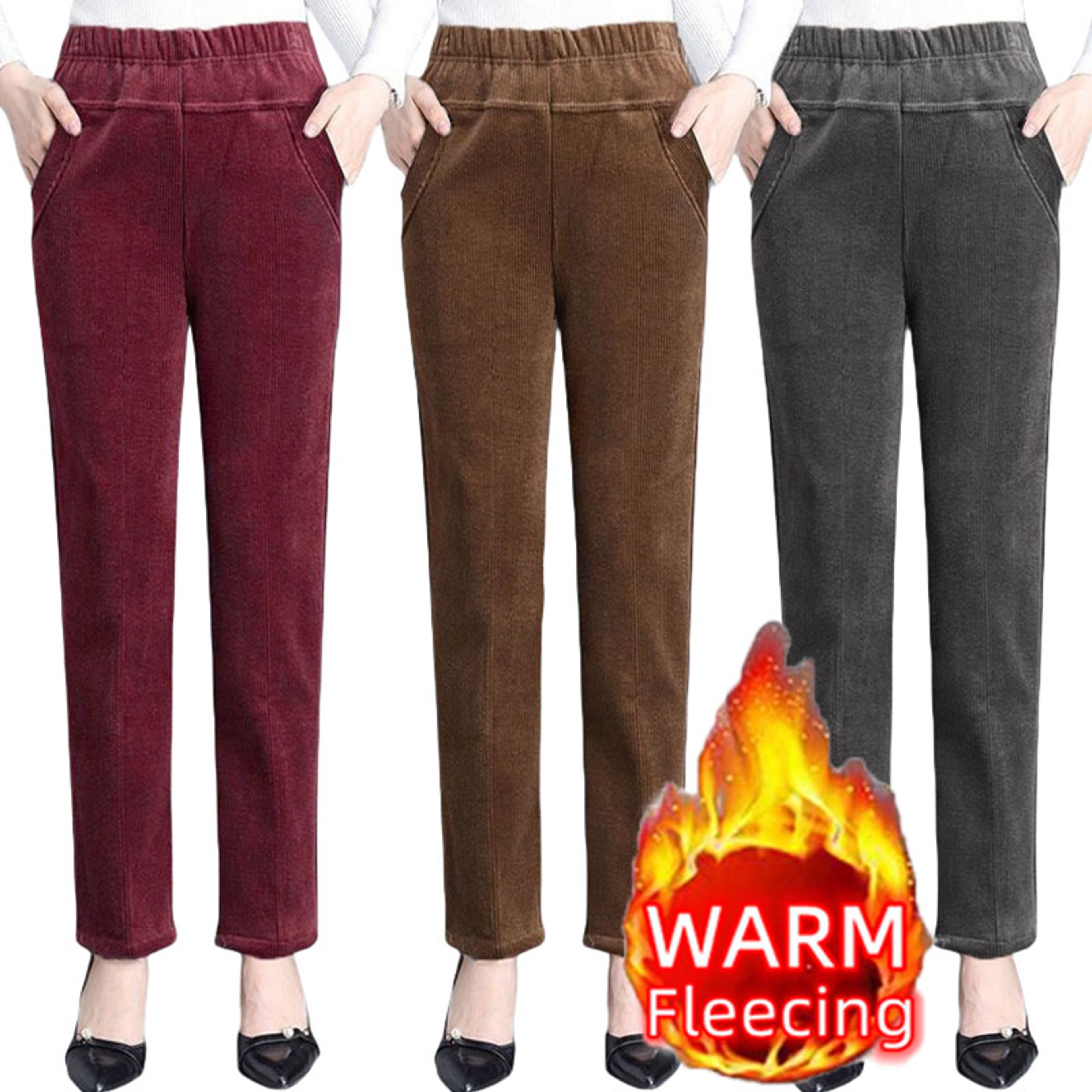 Elegant Women's High Waist Pencil Pants, Plush Fleece Lined Trousers for Autumn Winter, Thick Thin Corduroy Leggings – view 1