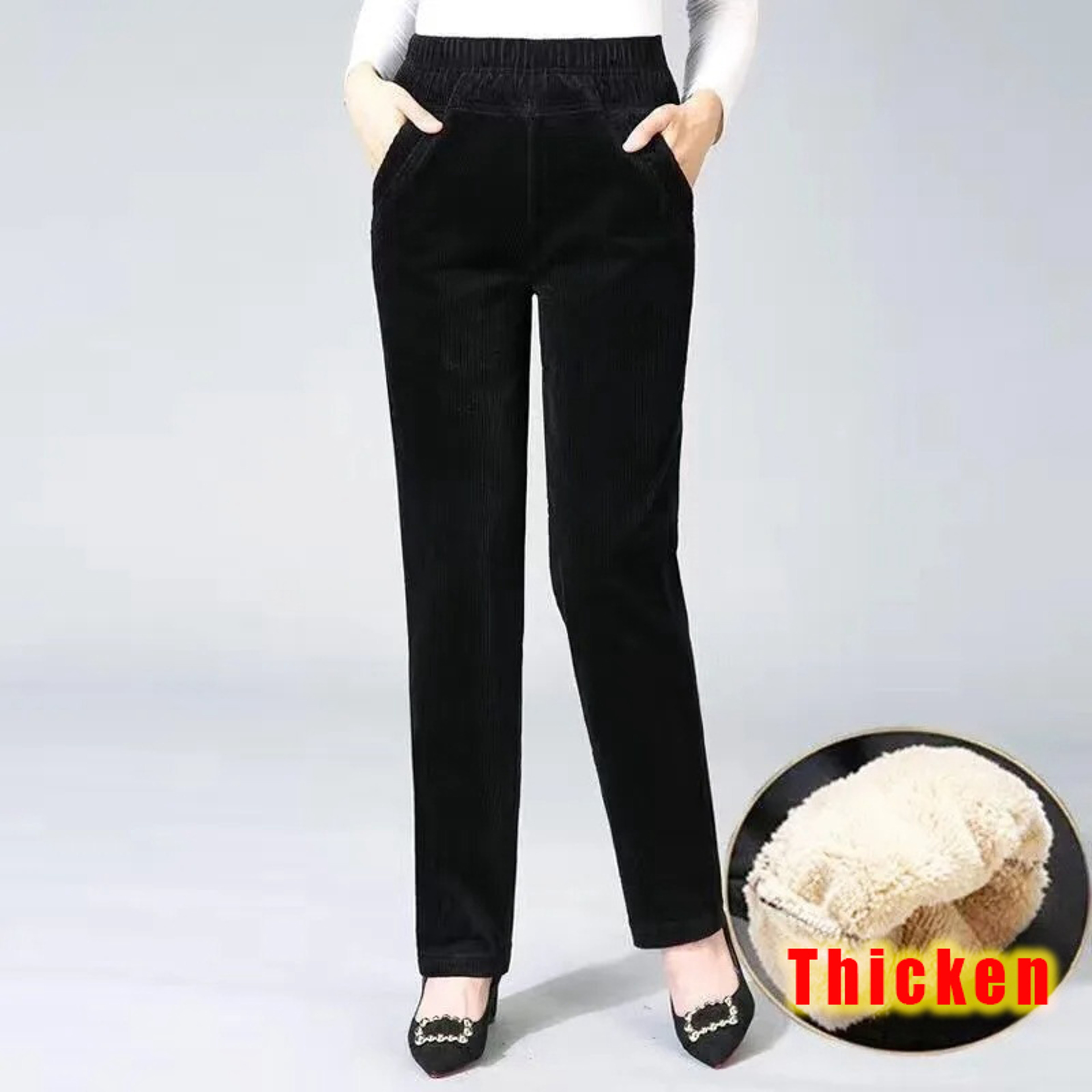 Elegant Women's High Waist Pencil Pants, Plush Fleece Lined Trousers for Autumn Winter, Thick Thin Corduroy Leggings – view 11