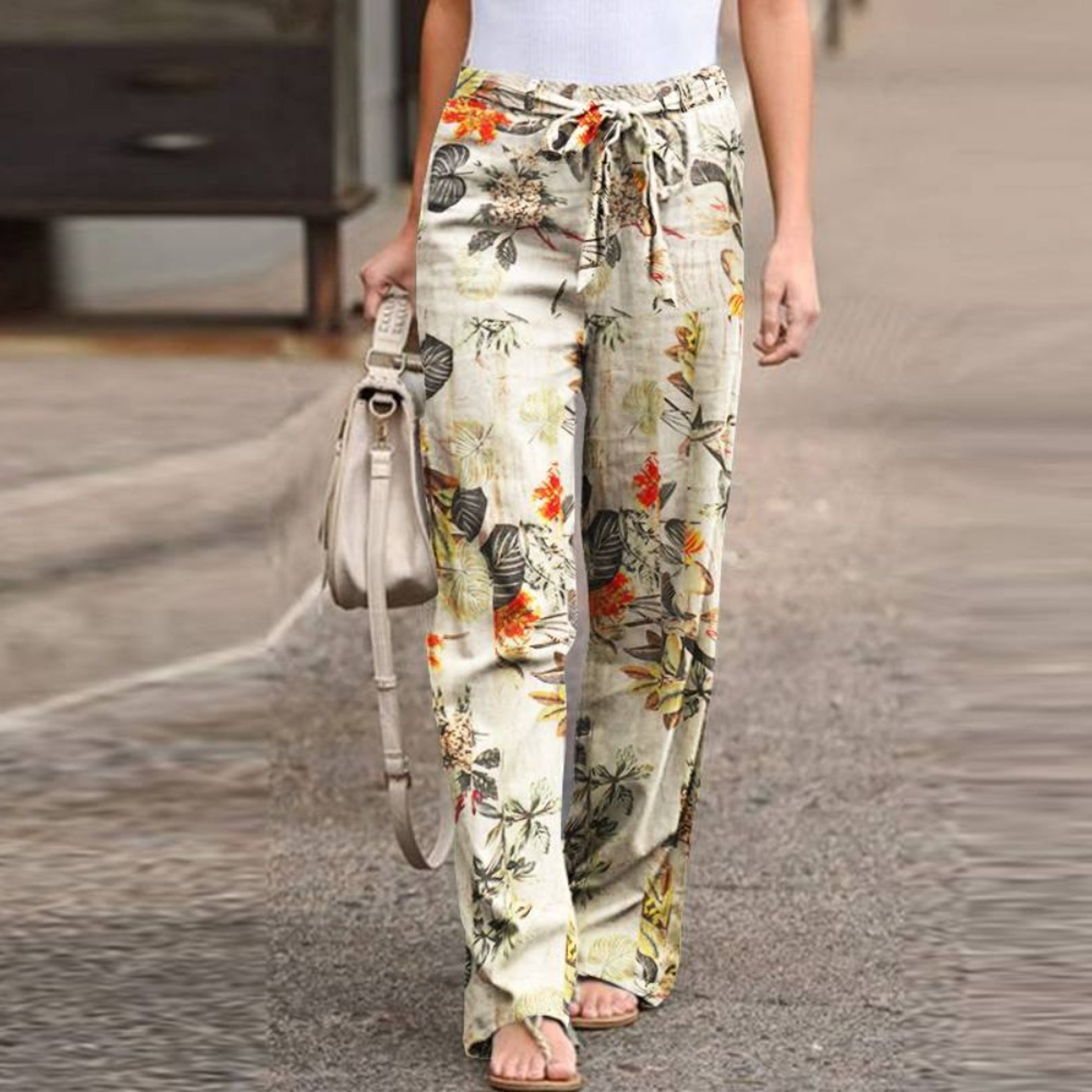 Elegant Print Joggers, Women's Cotton Linen Pants, Casual Autumn Streetwear, Comfortable Sweatpants – view 2
