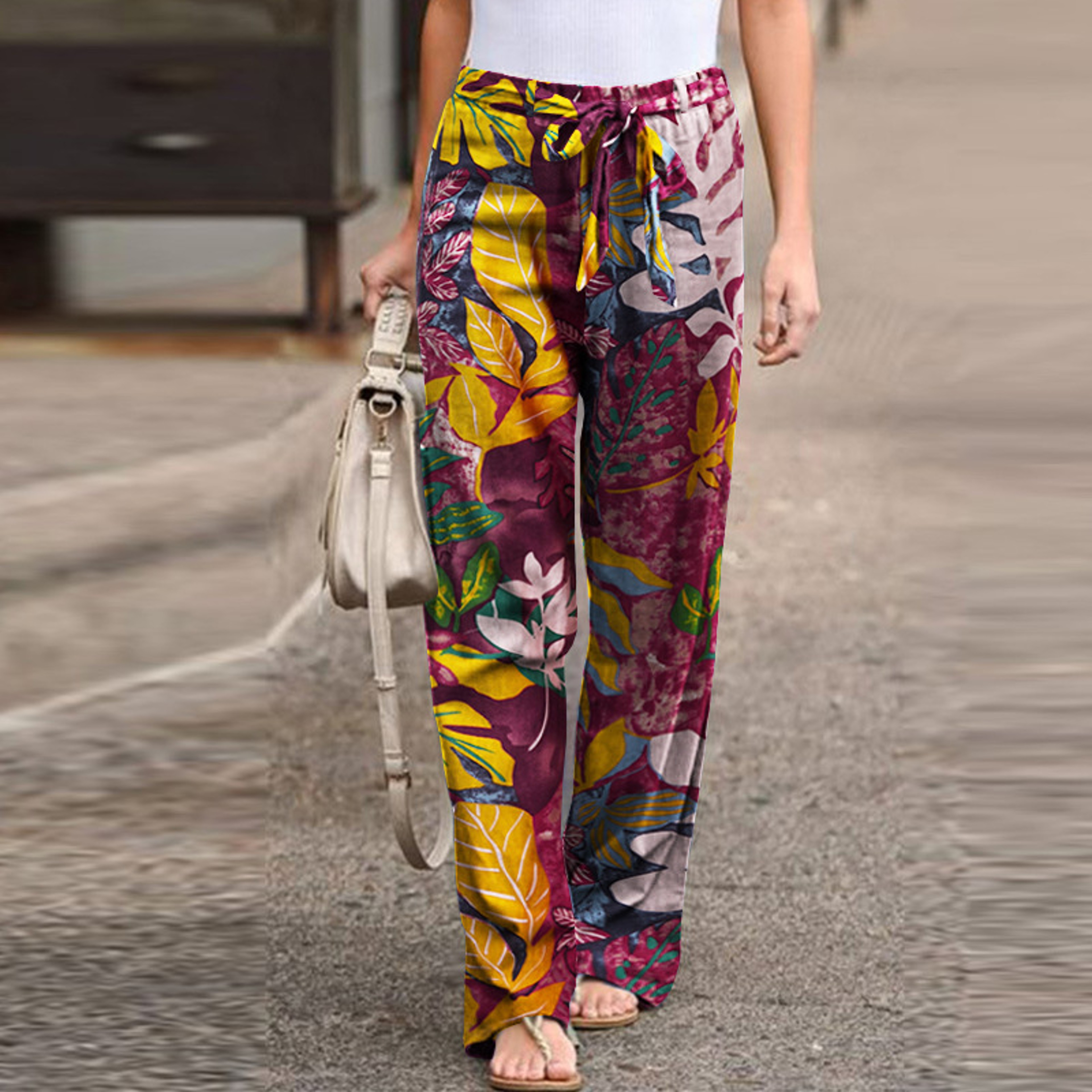 Elegant Print Joggers, Women's Cotton Linen Pants, Casual Autumn Streetwear, Comfortable Sweatpants – view 7