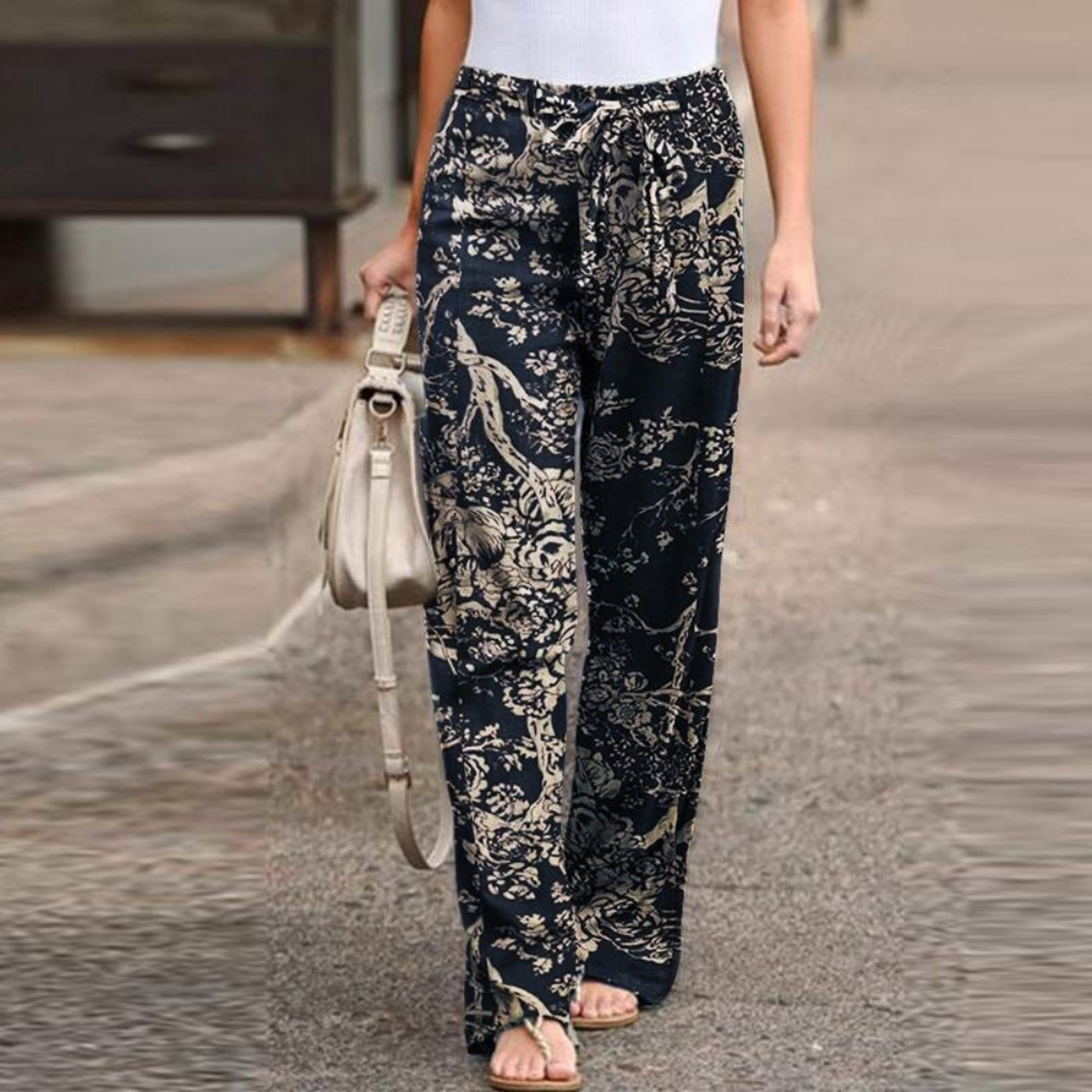 Elegant Print Joggers, Women's Cotton Linen Pants, Casual Autumn Streetwear, Comfortable Sweatpants – view 4