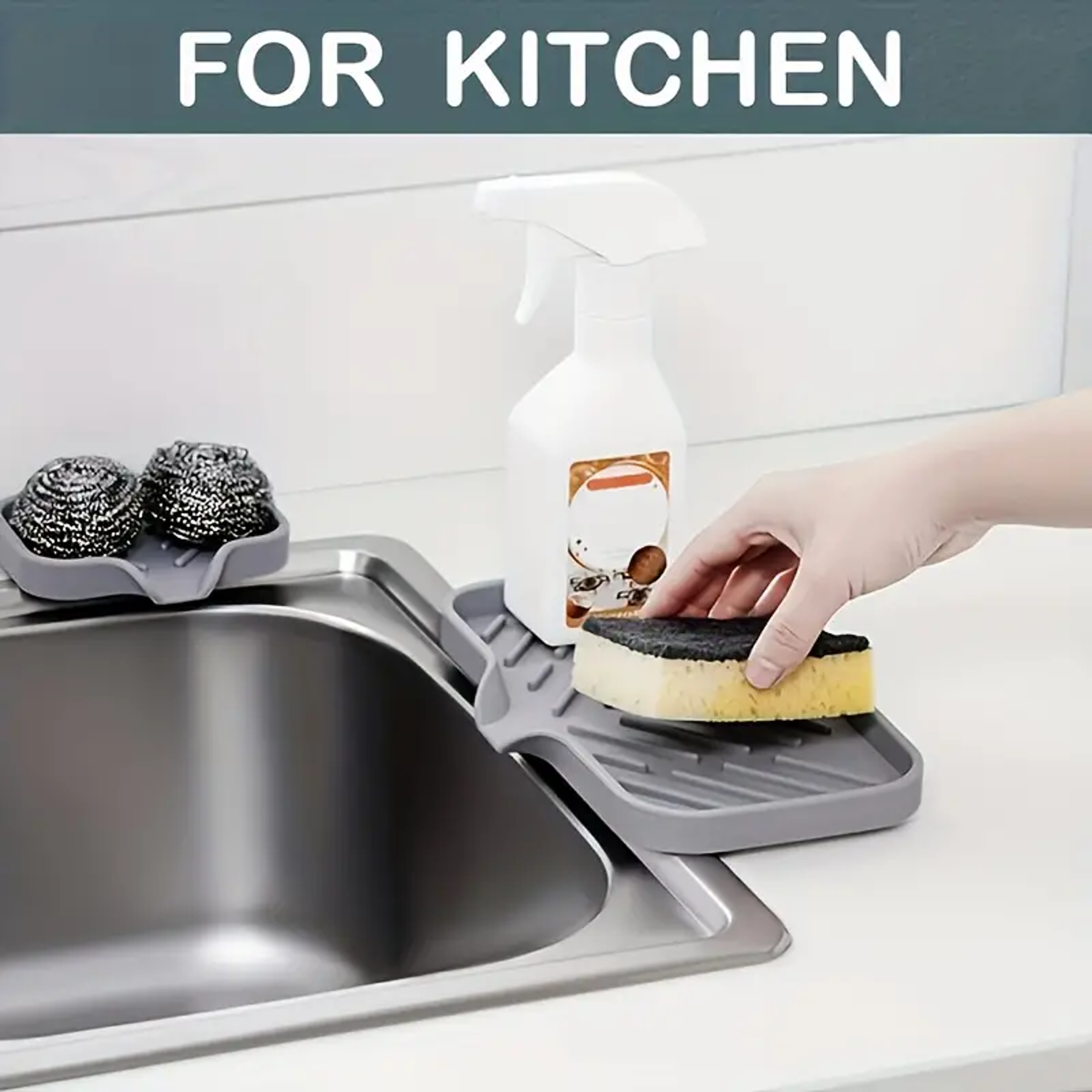Silicone Faucet Splash Guard  Drain Tray For Kitchen Sink Counter Organization 4