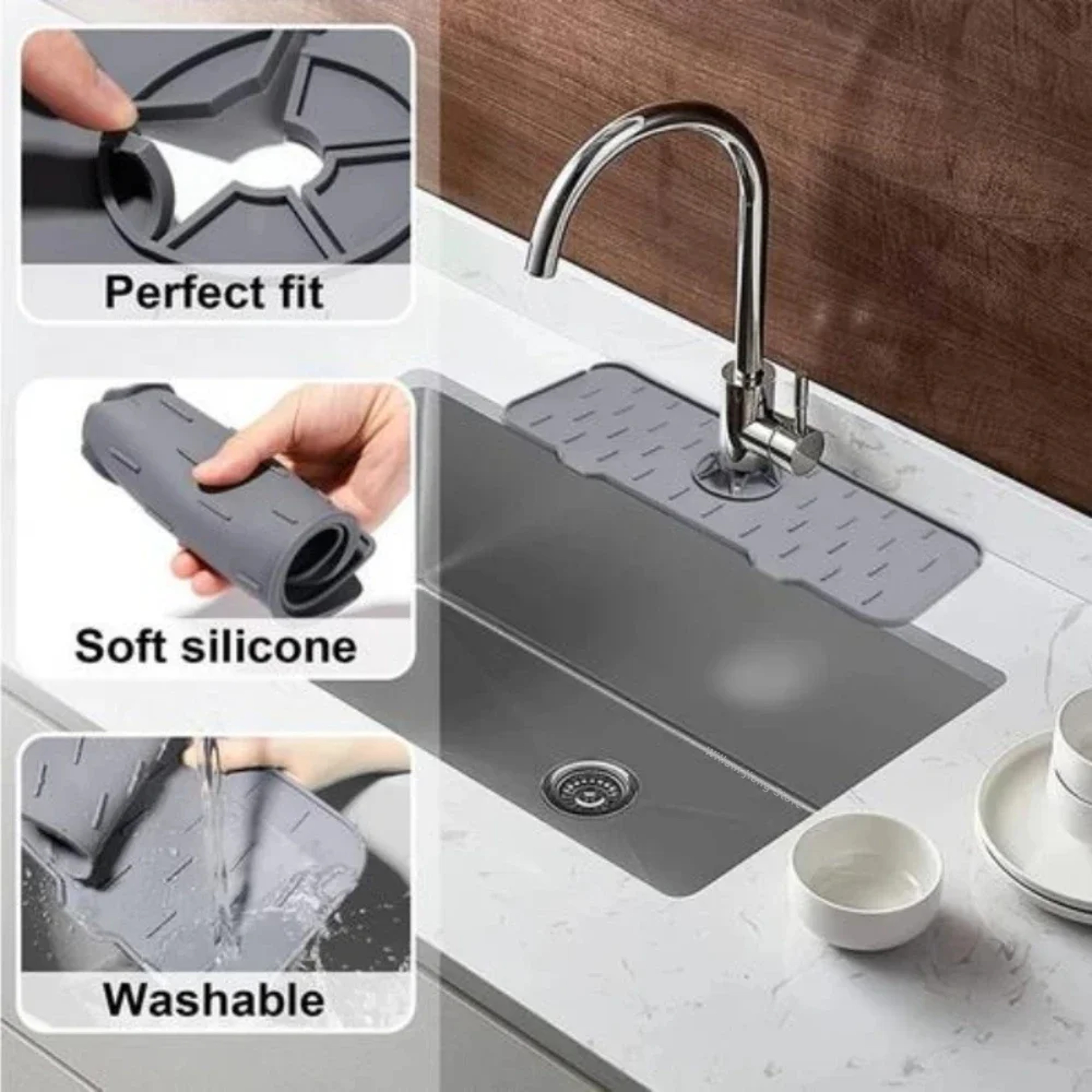 Premium Silicone Kitchen Sink Splash Guard & Draining Mat with Sponge Rack – view 4
