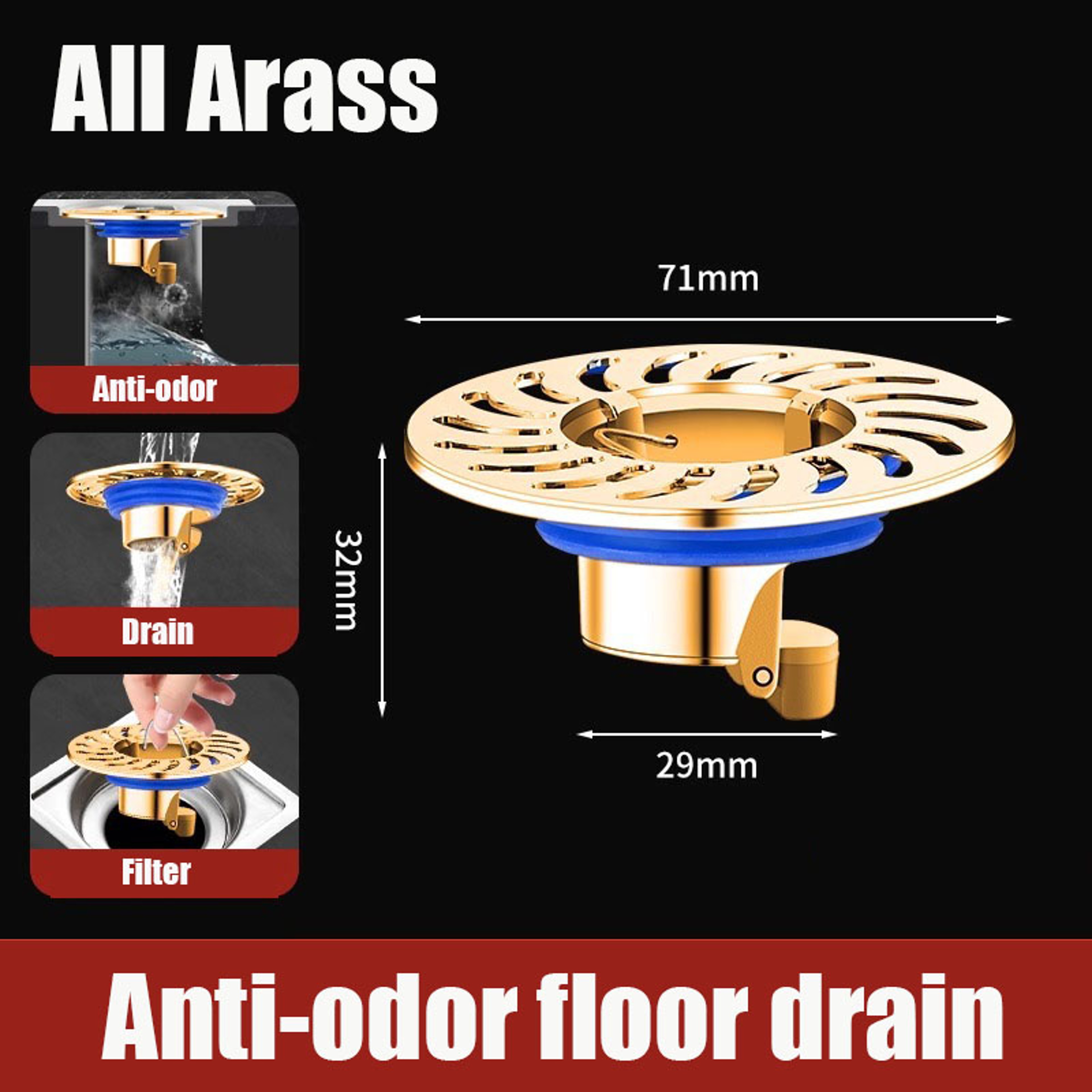 All Copper Anti Odor Floor Drain with Insect proof Stopper for Bathroom & Kitchen – view 7