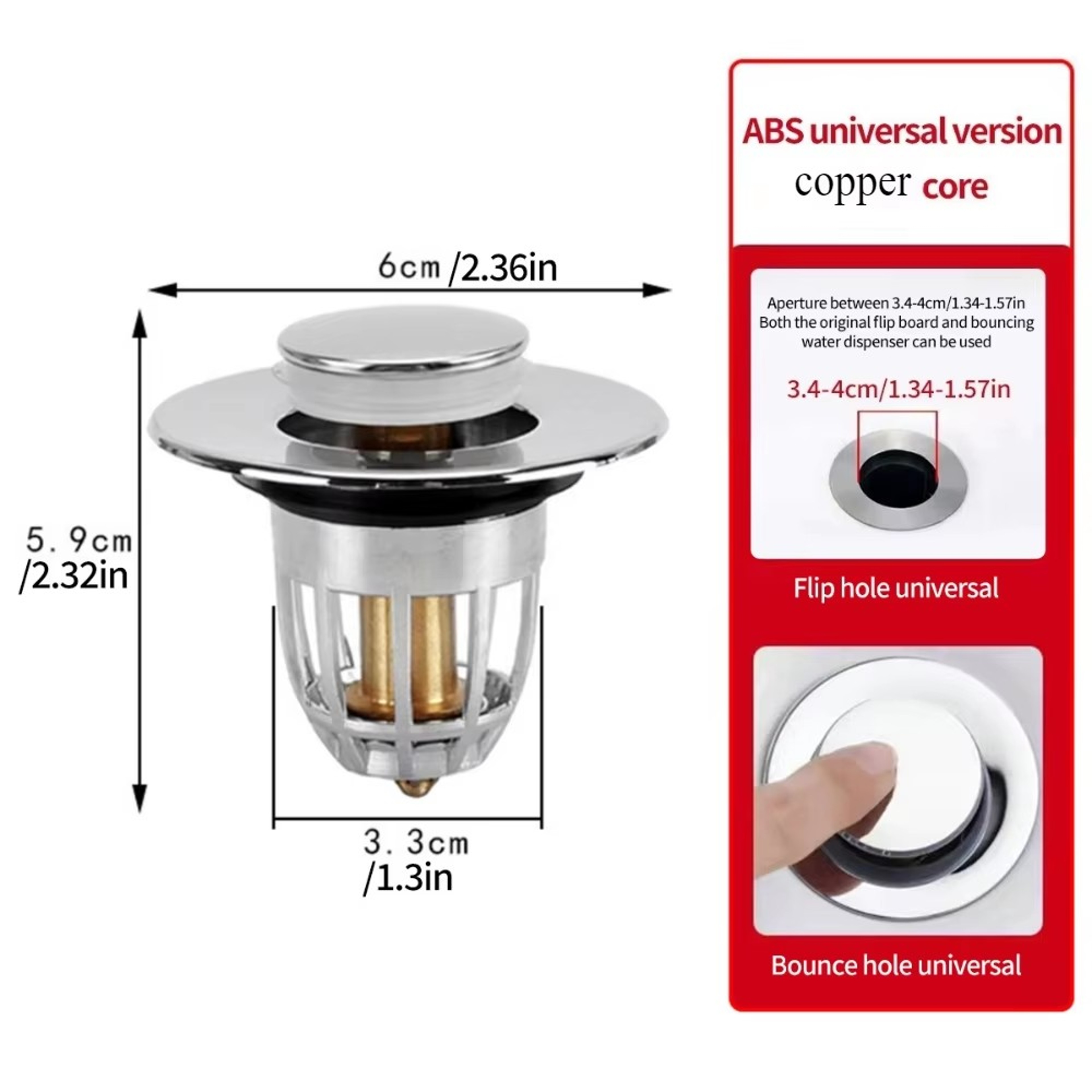 Press Bounce Pop Up Drain Filter  Hair Catcher For Bathroom And Kitchen Sink 2