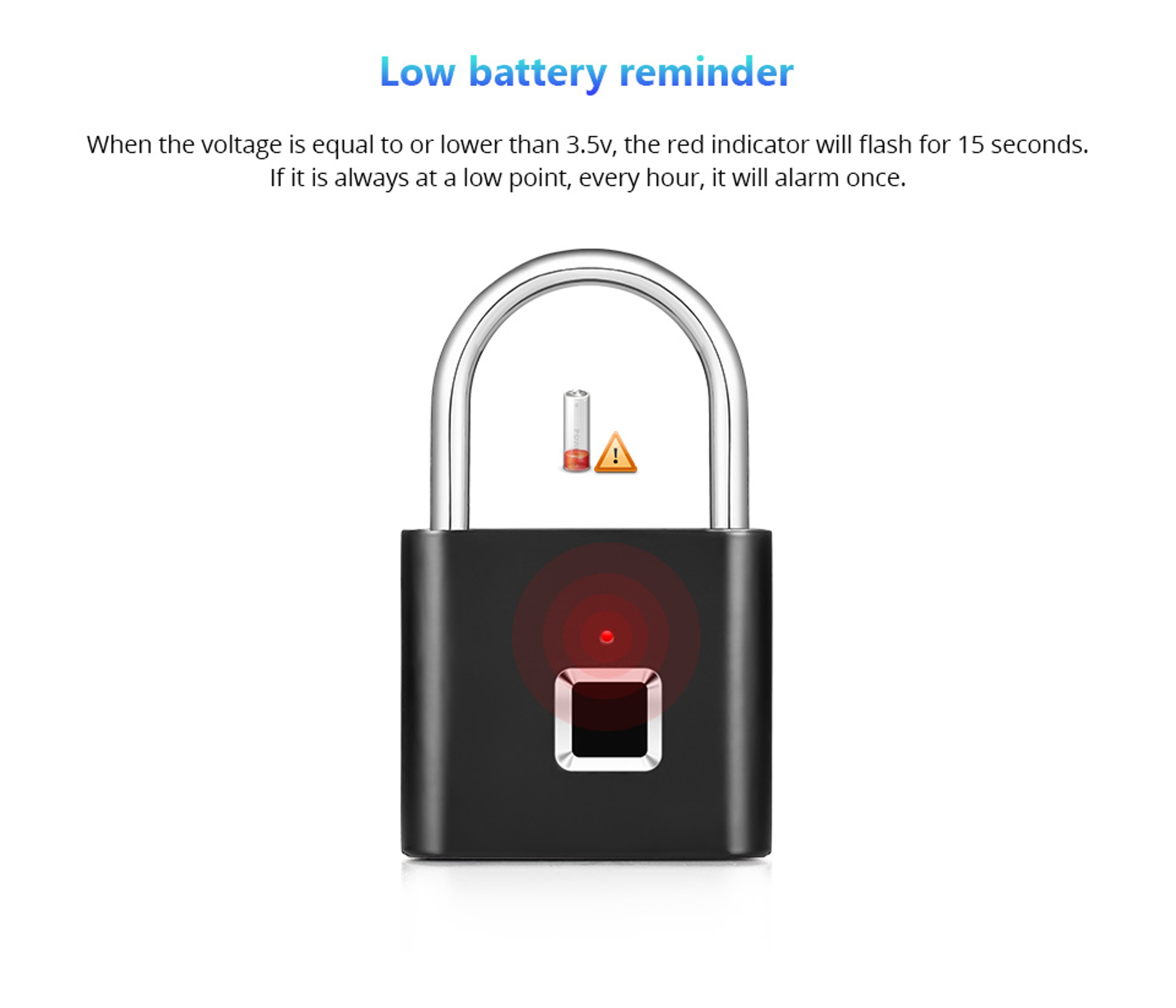 Smart Fingerprint Padlock Waterproof Keyless Security Lock with USB C Rechargeable Battery – view 3