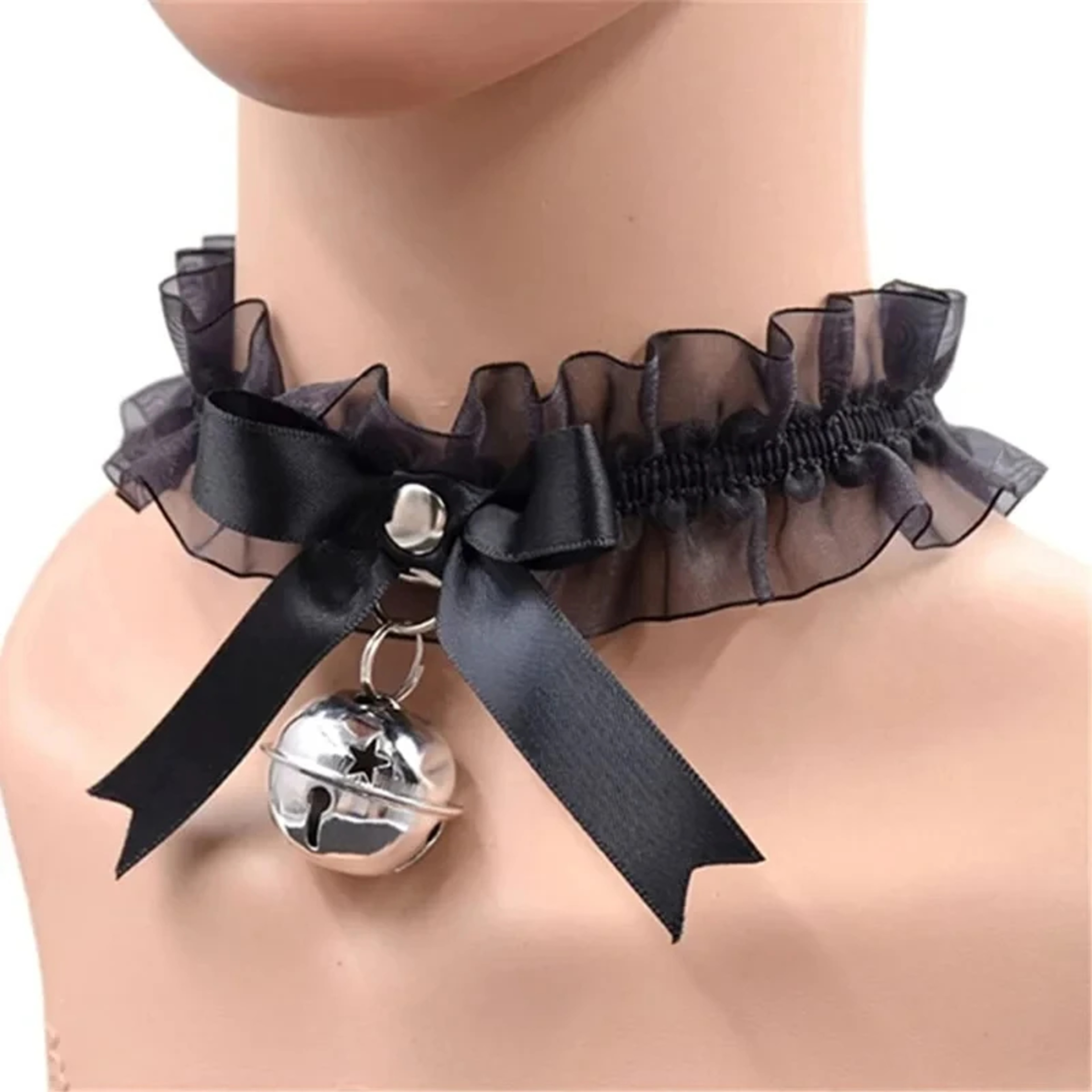 Elegant Lace Bow Choker Necklace with Bell Charm Romantic Collar Jewelry – view 2