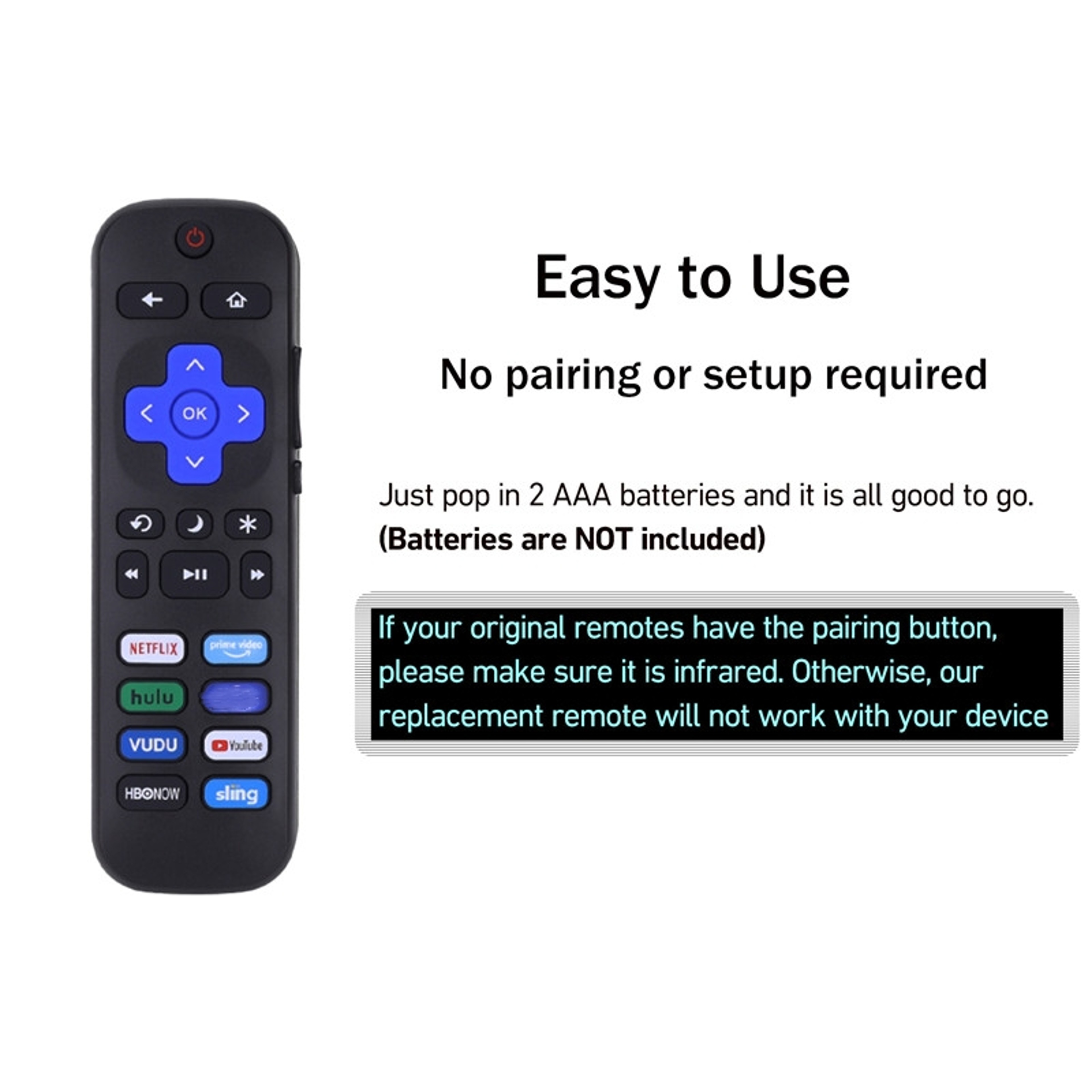Universal Roku TV Remote Replacement with YouTube Shortcut for TCL, Hisense, Onn & Philips Roku TVs – view 5