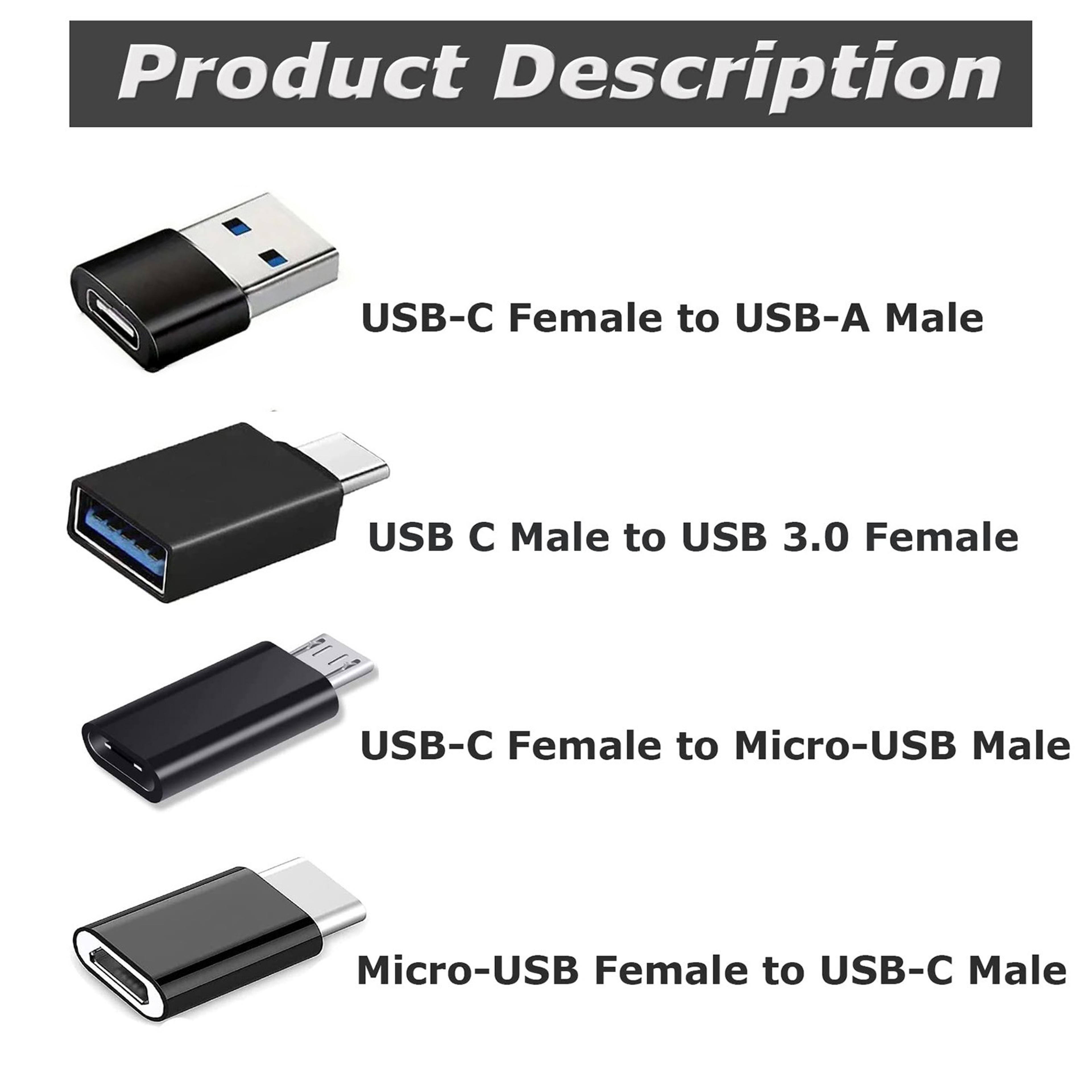 USB C Adapter Set with USB to USB C and Micro USB Converter Connectors – view 3