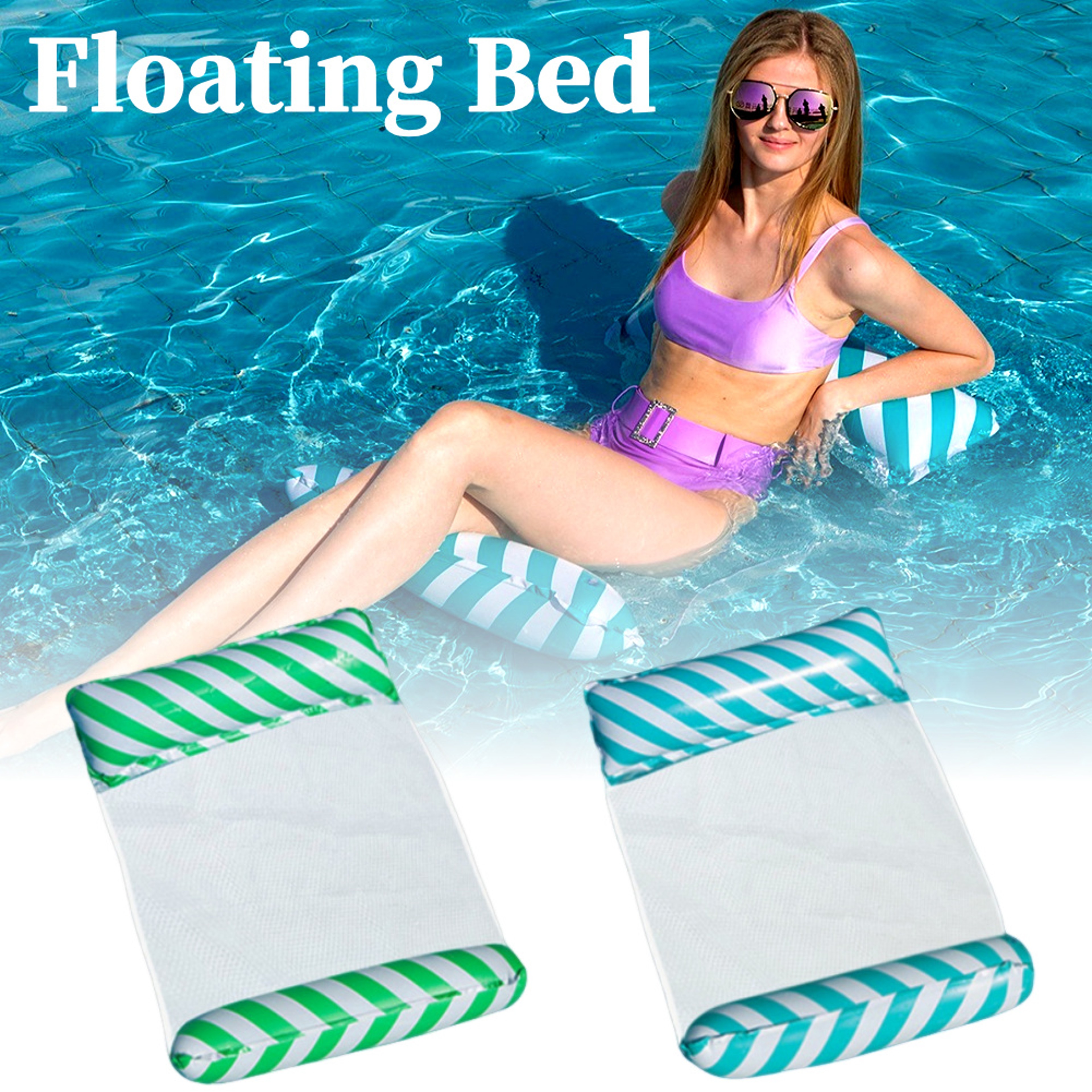 Premium Summer Inflatable Pool Float Water Hammock Floating Bed With Net Backrest Beach Lounger 0