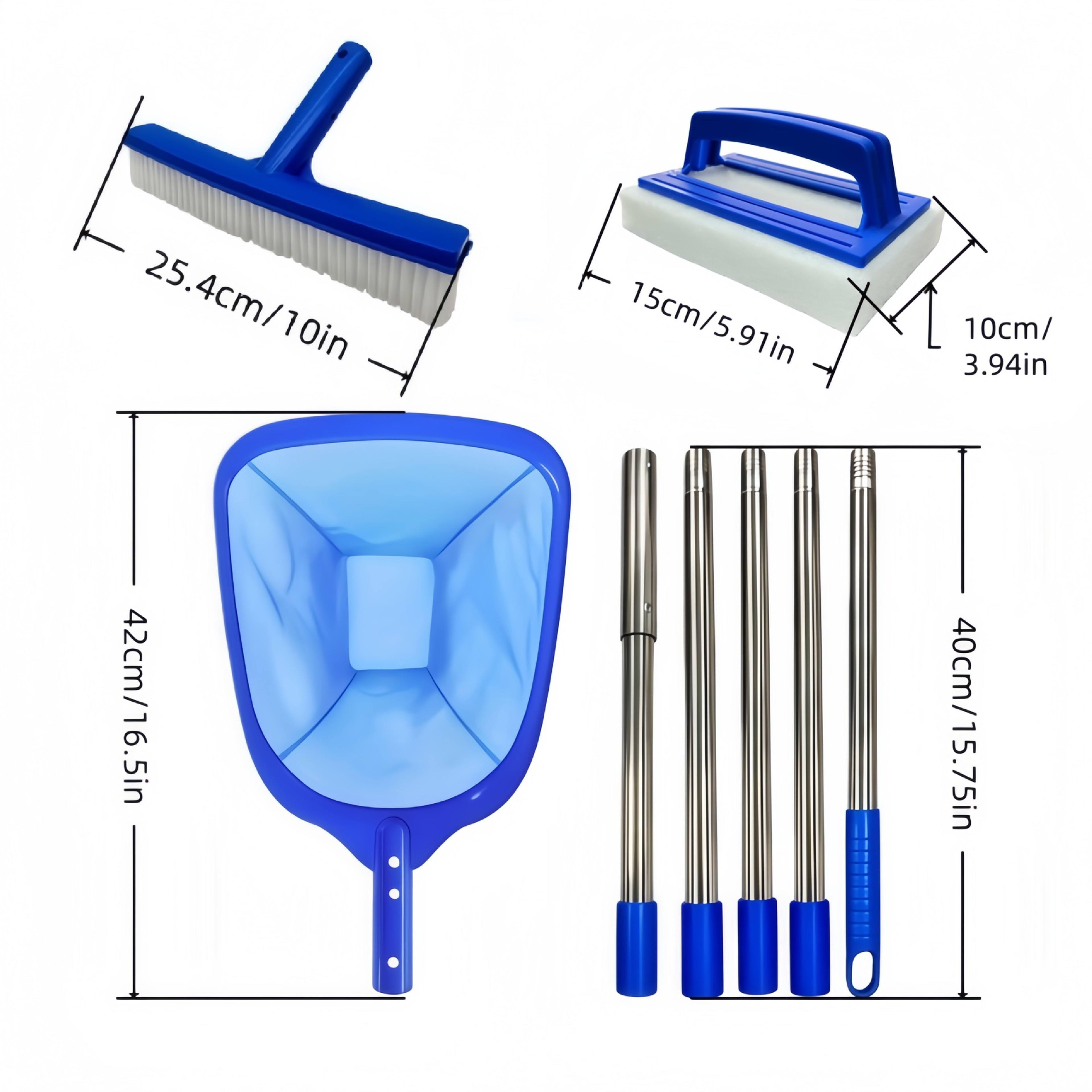 Premium Pool Maintenance Kit with Pool Skimmer Net, Adjustable Pole & Dual Brushes – view 6