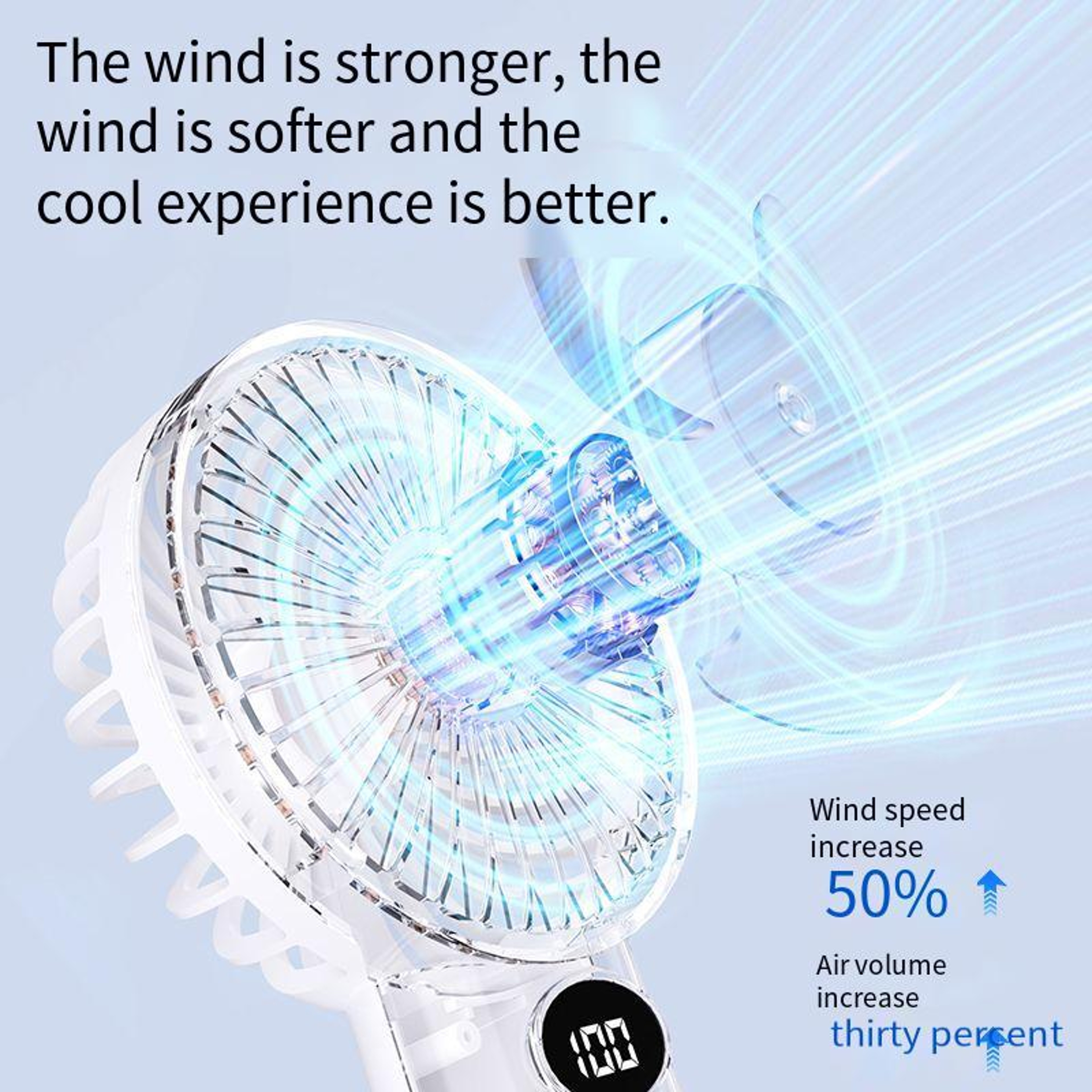 Portable Handheld Fan LCD Display Speed Rechargeable USB Personal Cooling Mini Fan – view 2