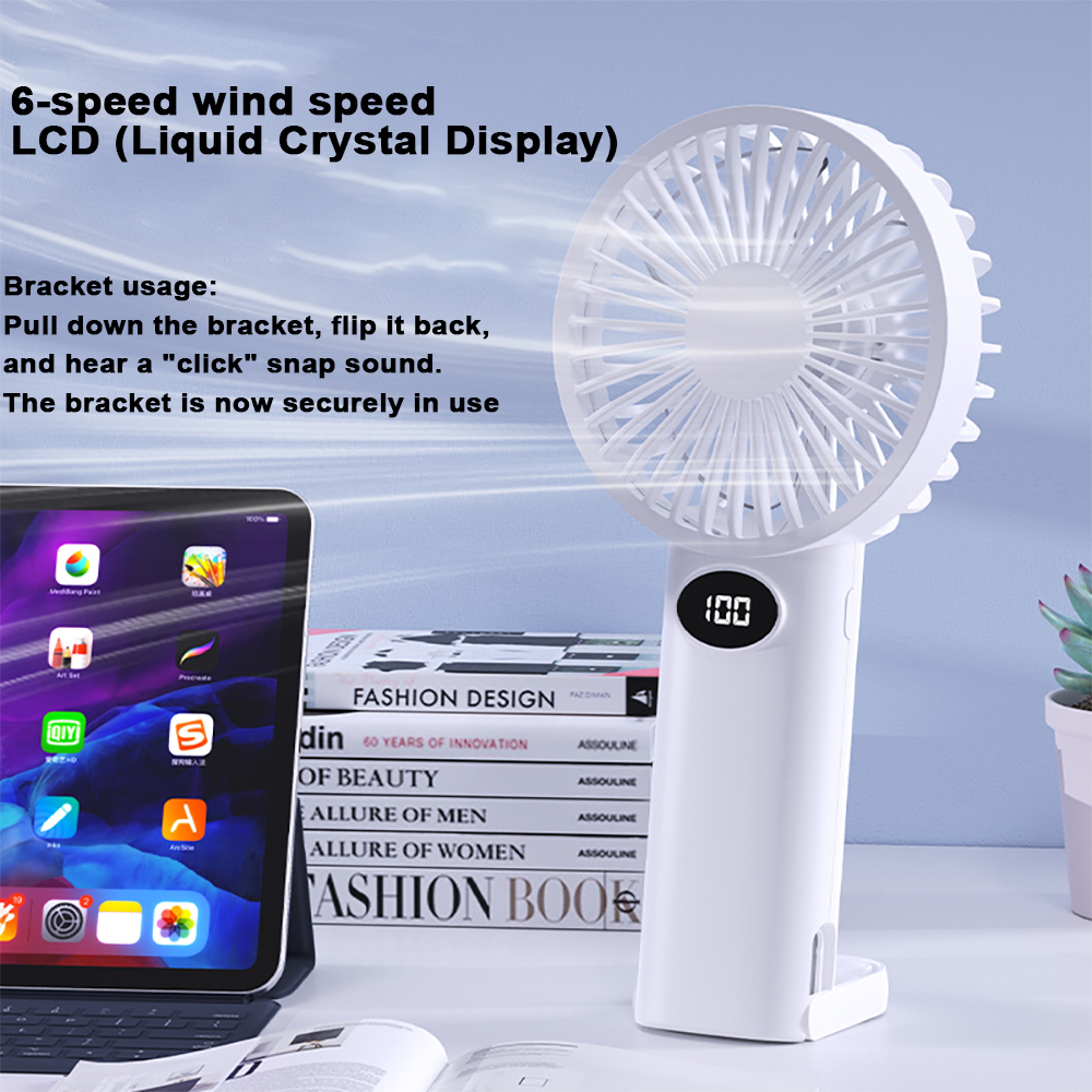 Portable Handheld Fan LCD Display Speed Rechargeable USB Personal Cooling Mini Fan – view 6