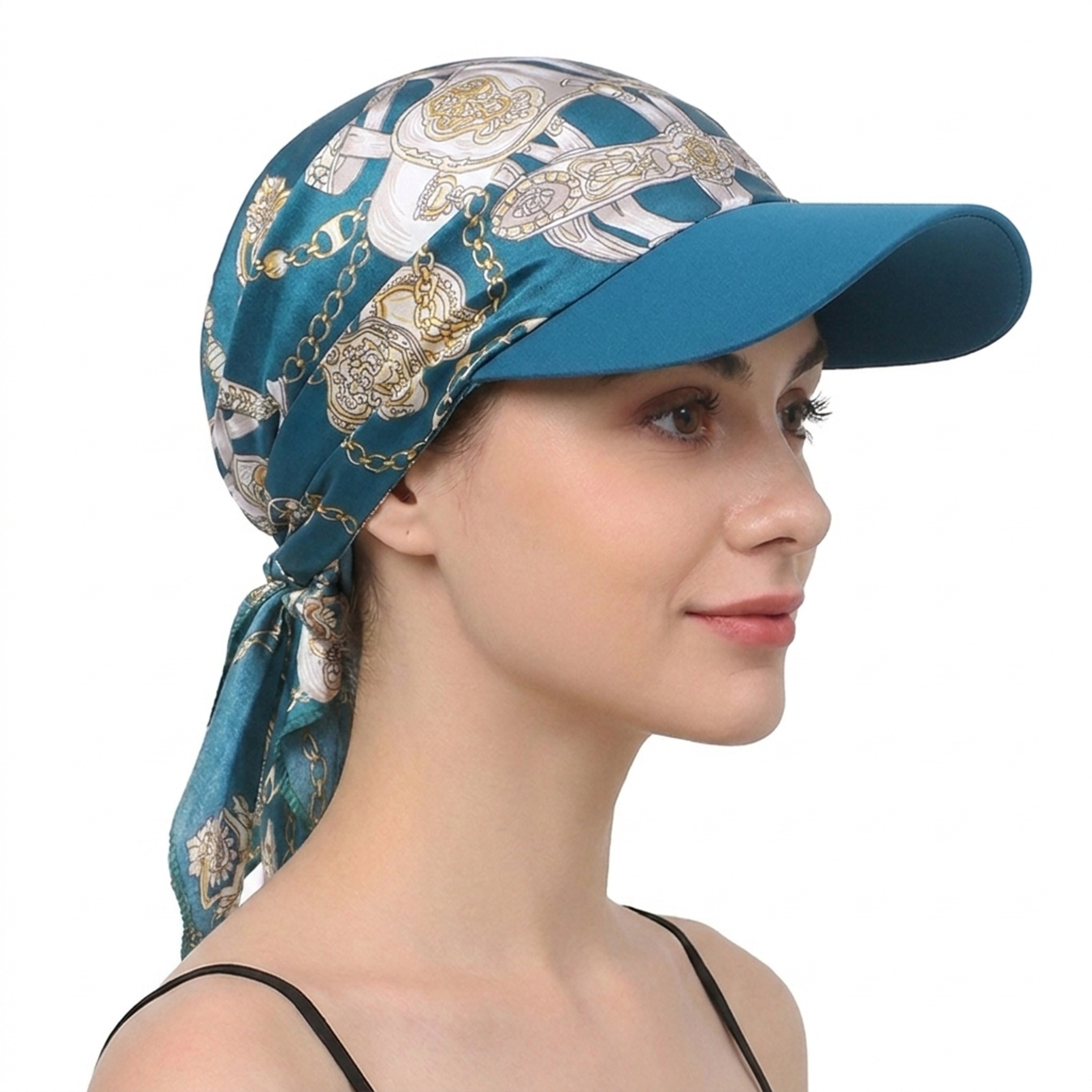 Women Satin Headscarf Sun Hat With Brim Summer Breathable Printed Cap 0