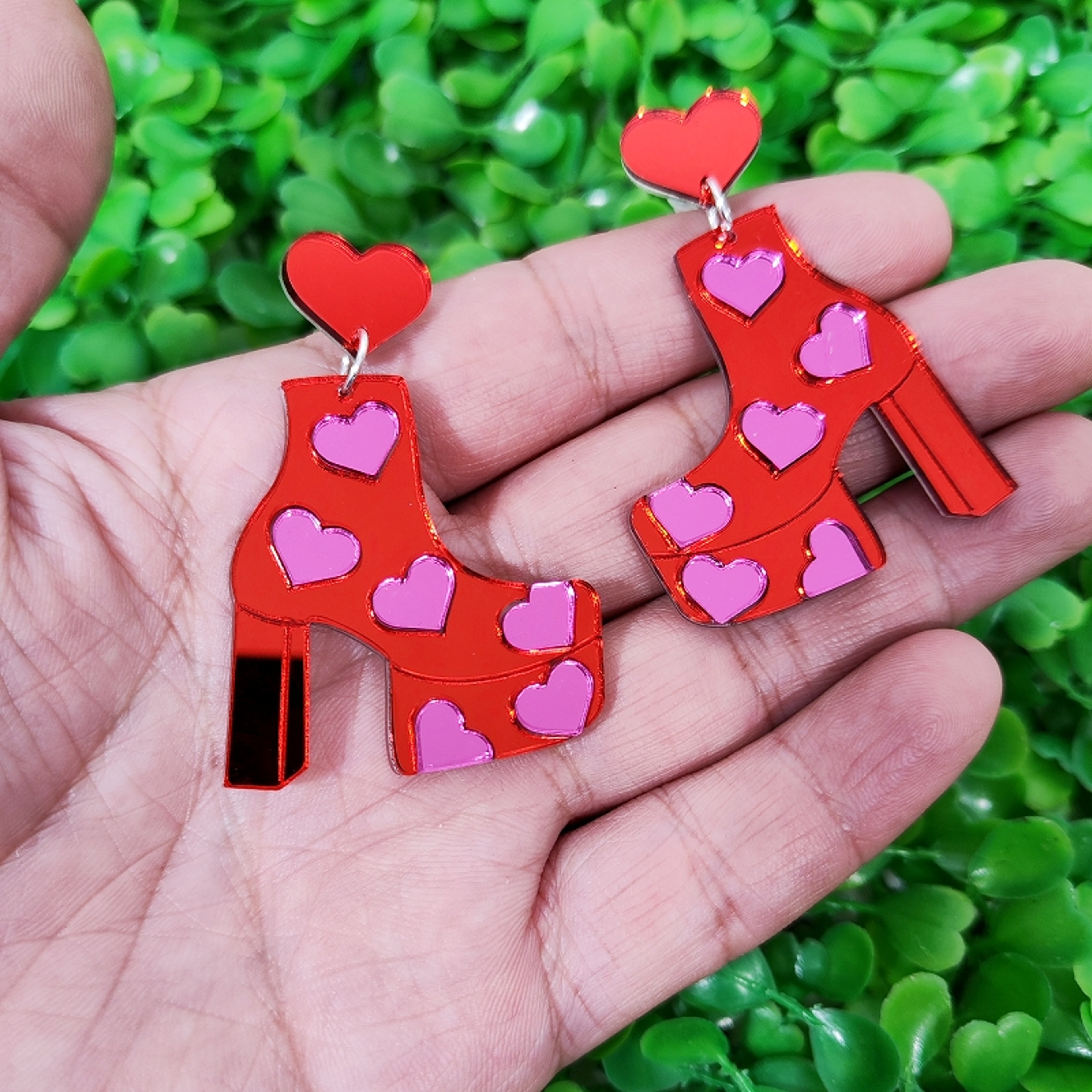 Pink Heart High Heel Acrylic Drop Earrings For Women Cute Statement Fashion Jewelry Gift 7