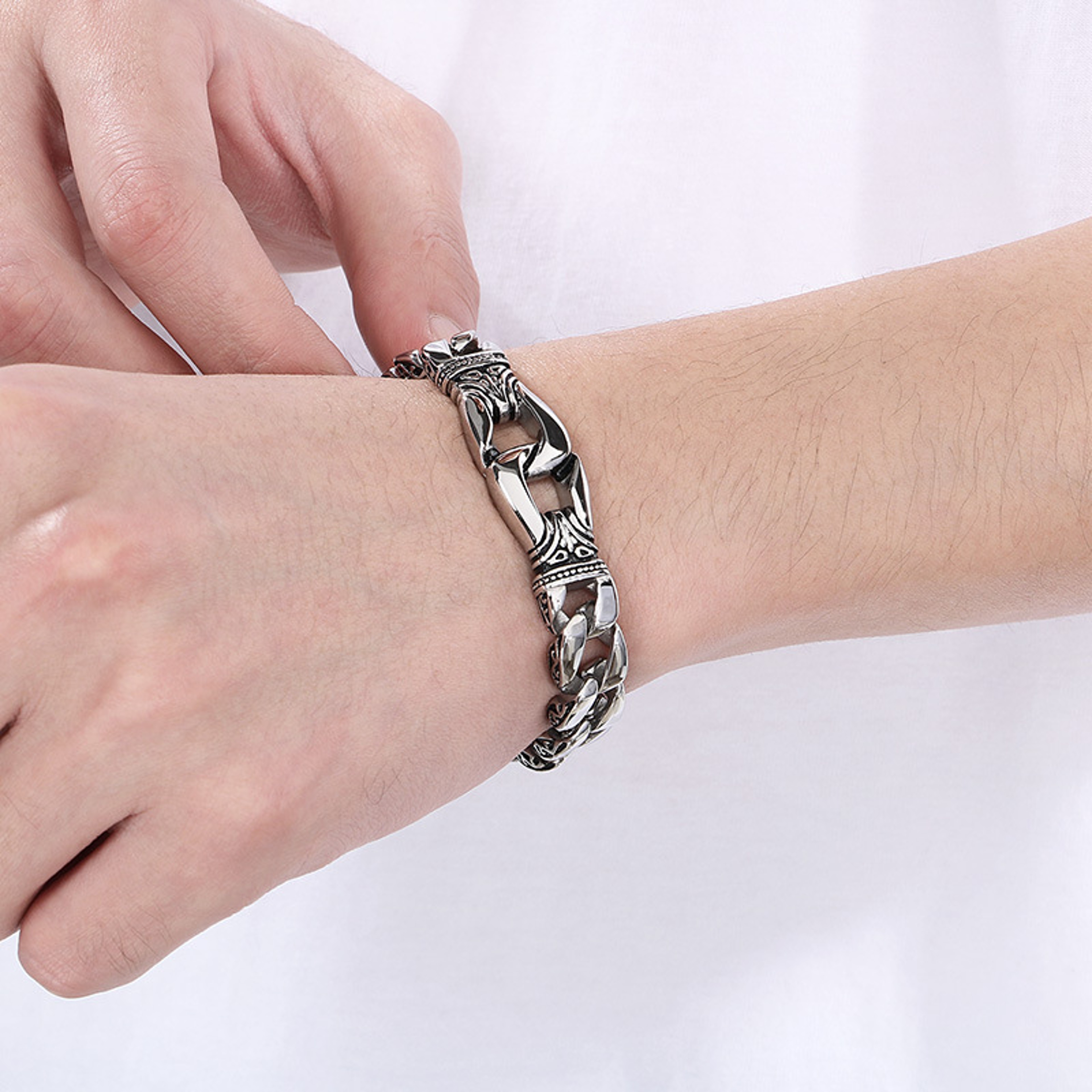 Mens Stainless Steel Punk Chain Bracelet Hypoallergenic Silver Link Bangle For Men 3