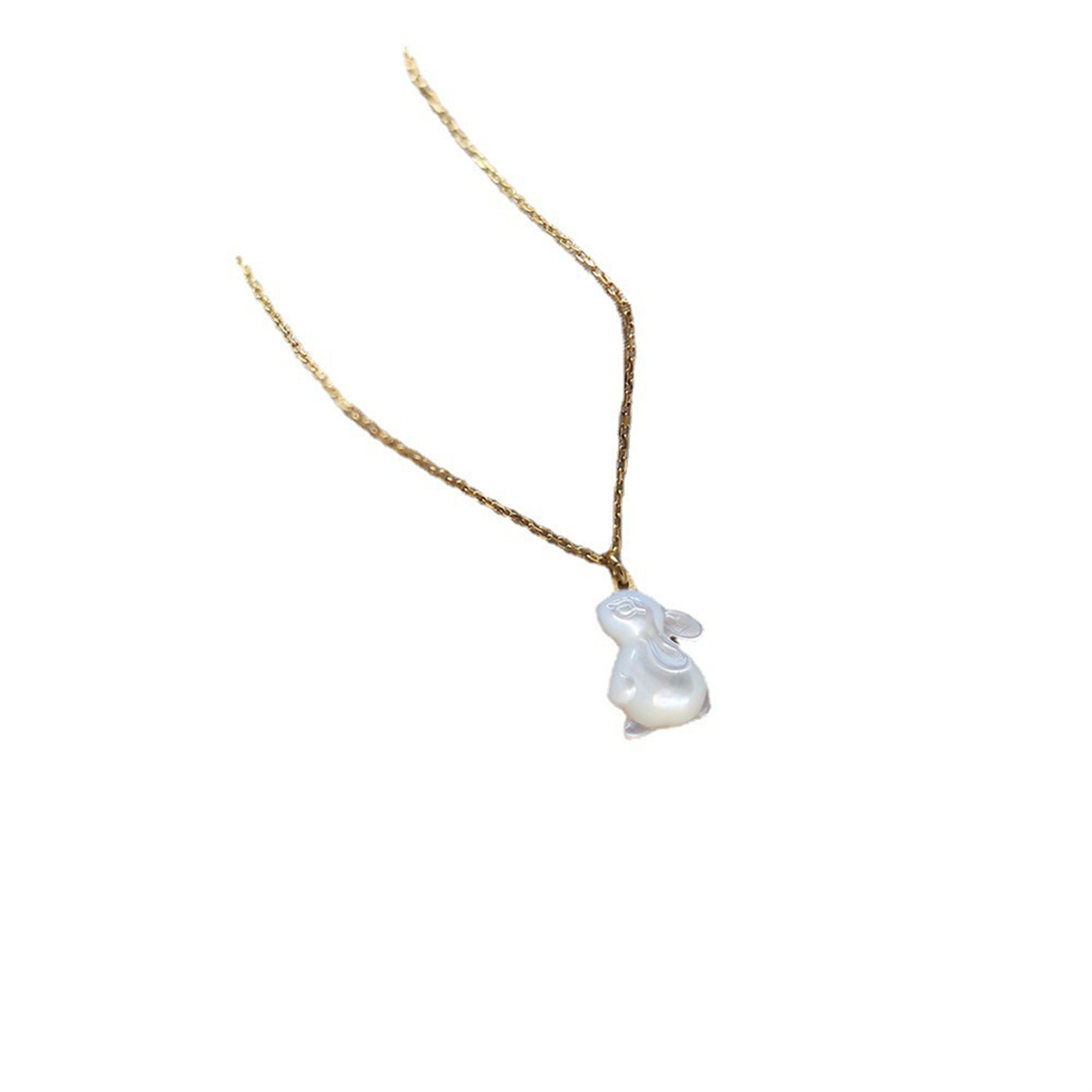 Jade Rabbit Moon Necklace in Titanium Steel with Shell Rabbit Charm Jewelry – view 6