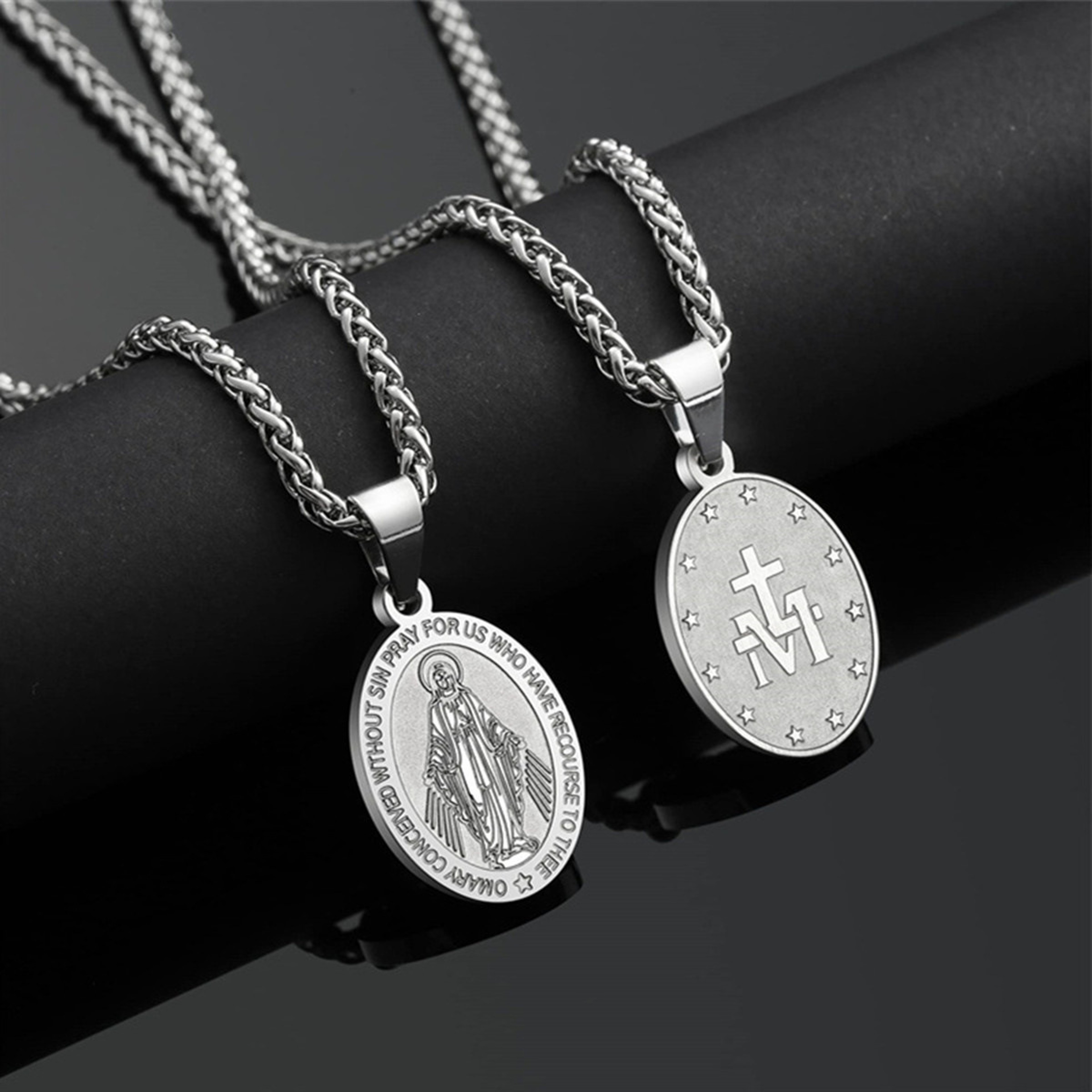 Faith Guard Virgin Mary Miraculous Medal Stainless Steel Catholic Necklace 3