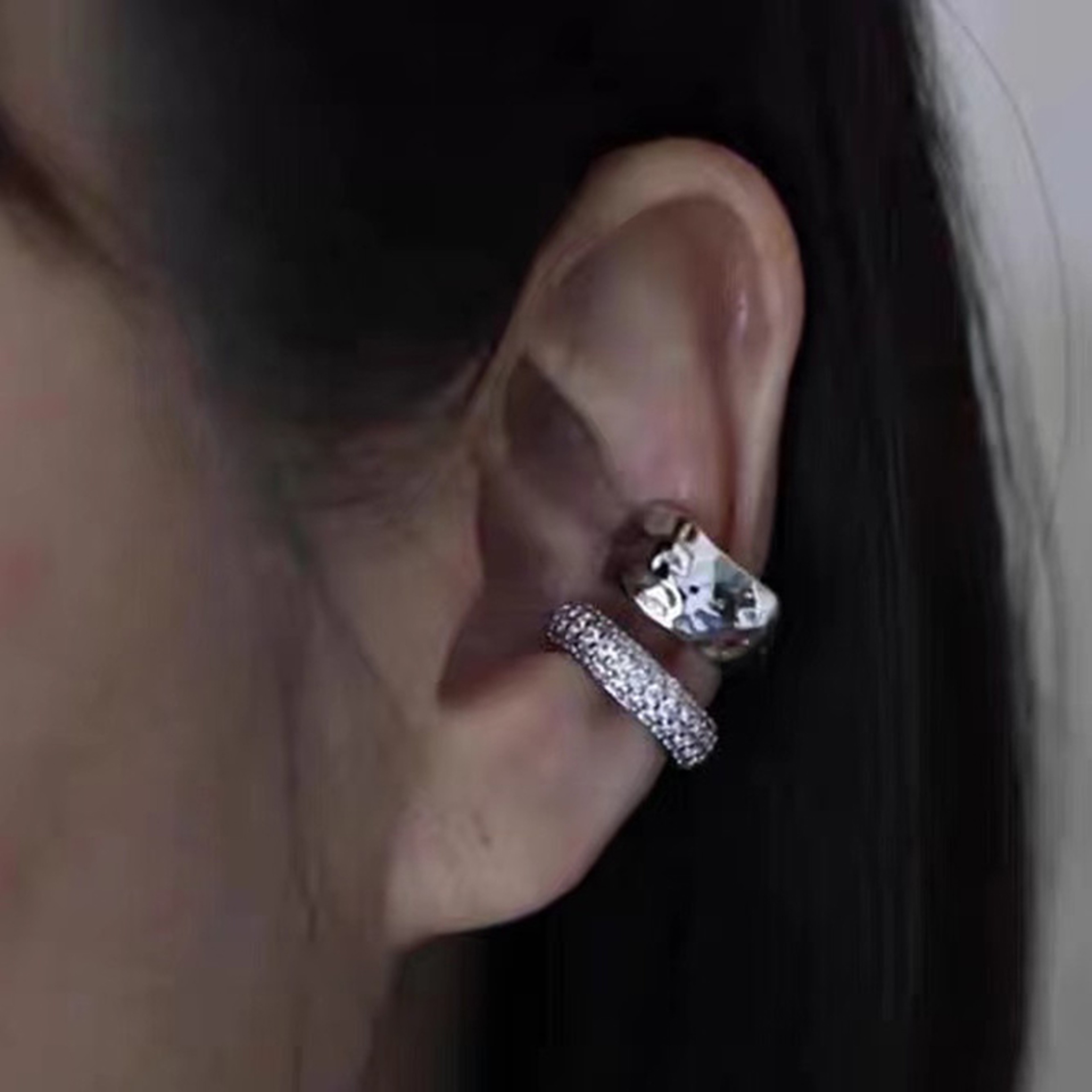 Double Layer Ear Cuff Zircon Geometric No Piercing Ear Clip for Women – view 4