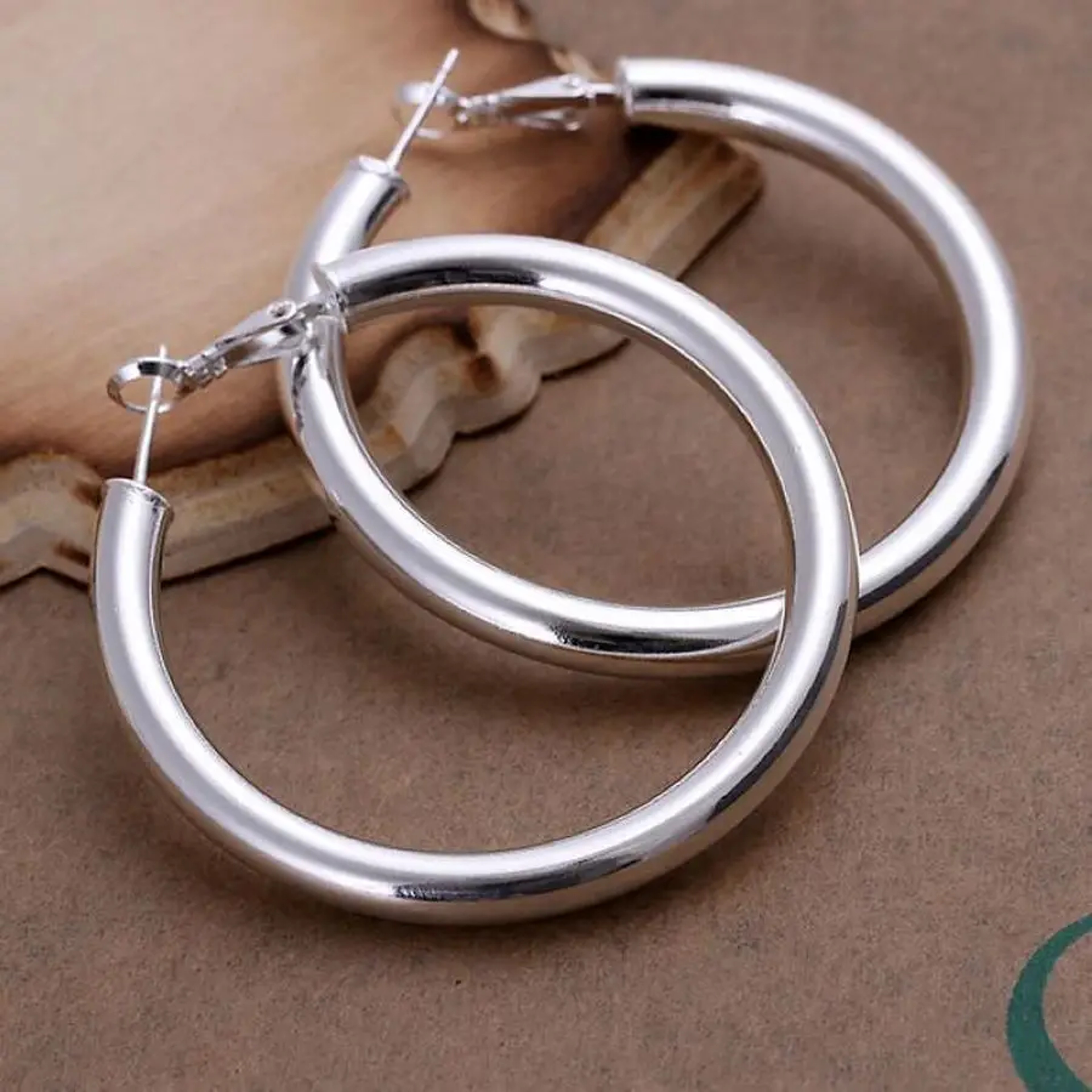 Sterling Silver Big Circle Hoop Earrings for Women Party Wedding Jewelry – view 1