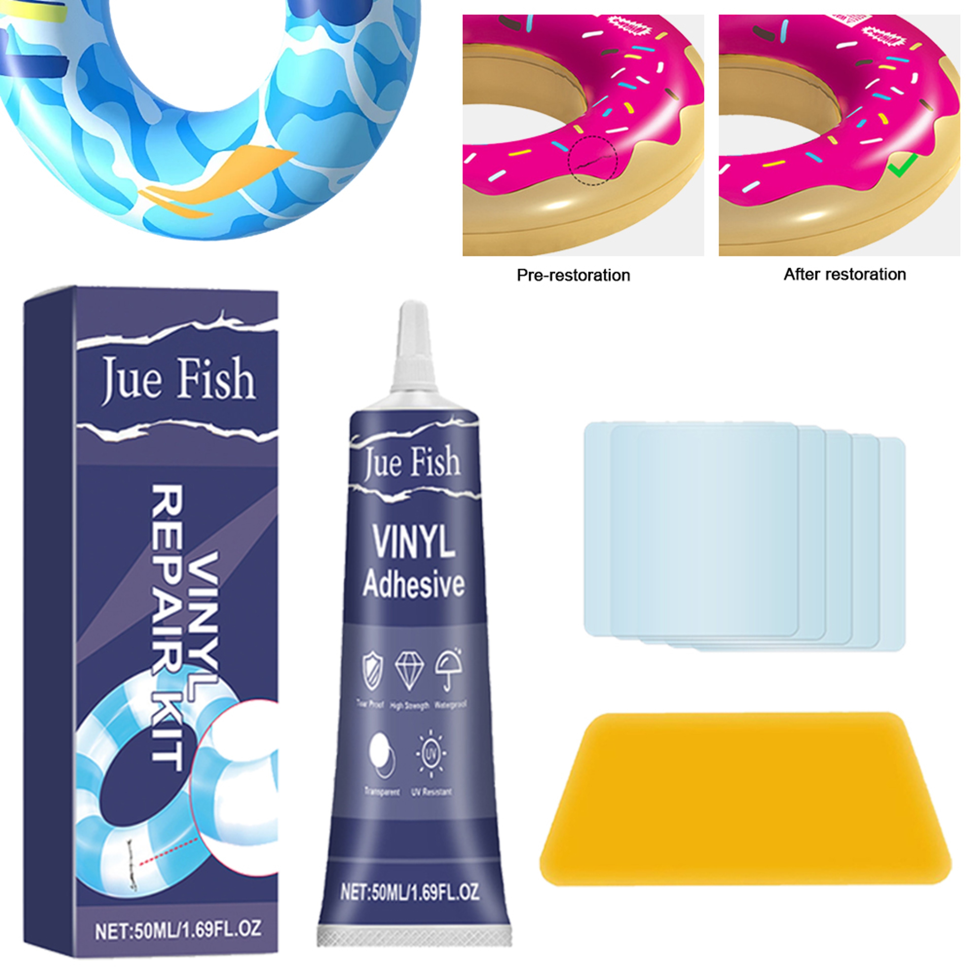 Transparent Inflatable Repair Patch Kit for Air Mattress, Pool Liner & PVC Repair – view 1