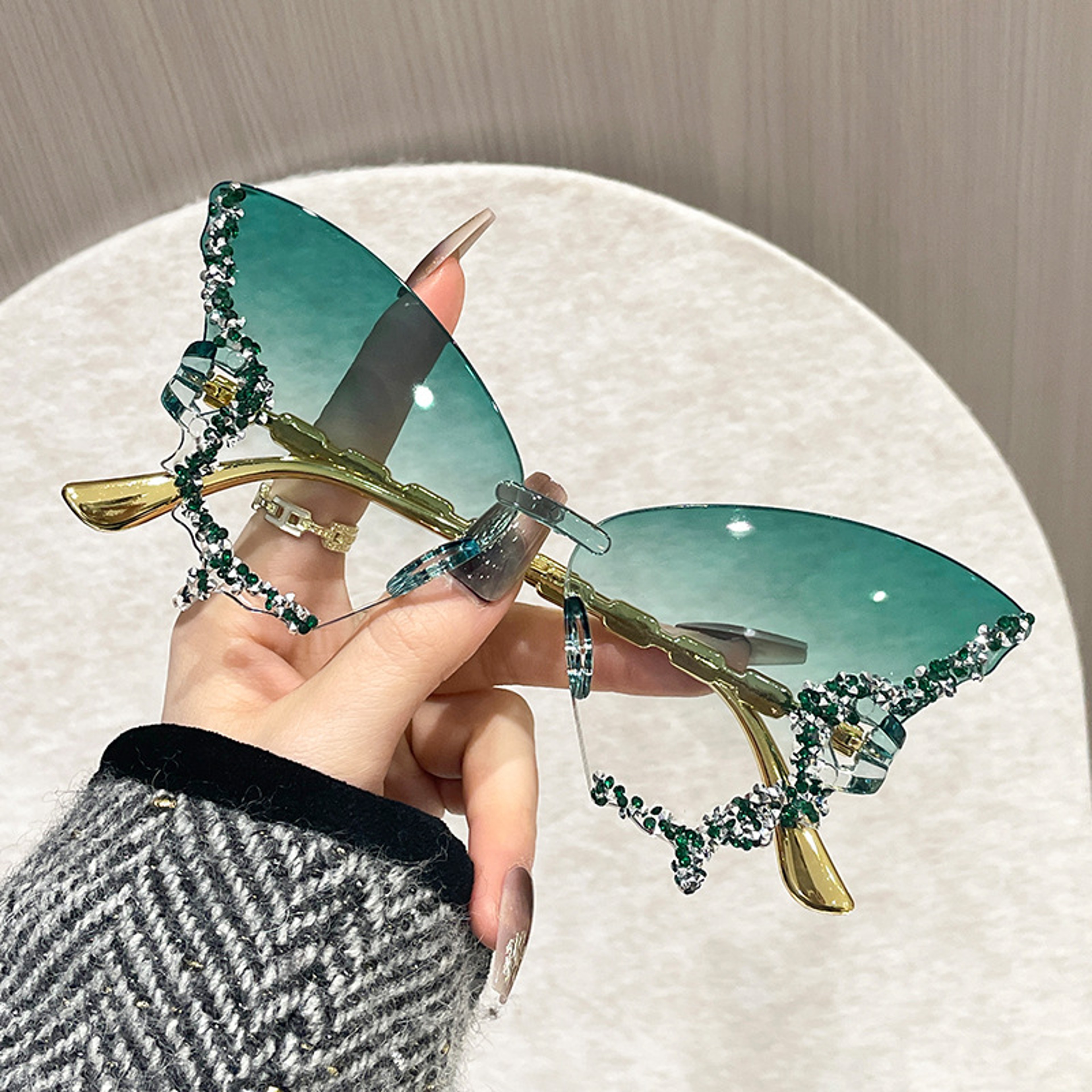 Rimless Butterfly Cat Eye Sunglasses Small Ellipse Fashion Shades – view 5