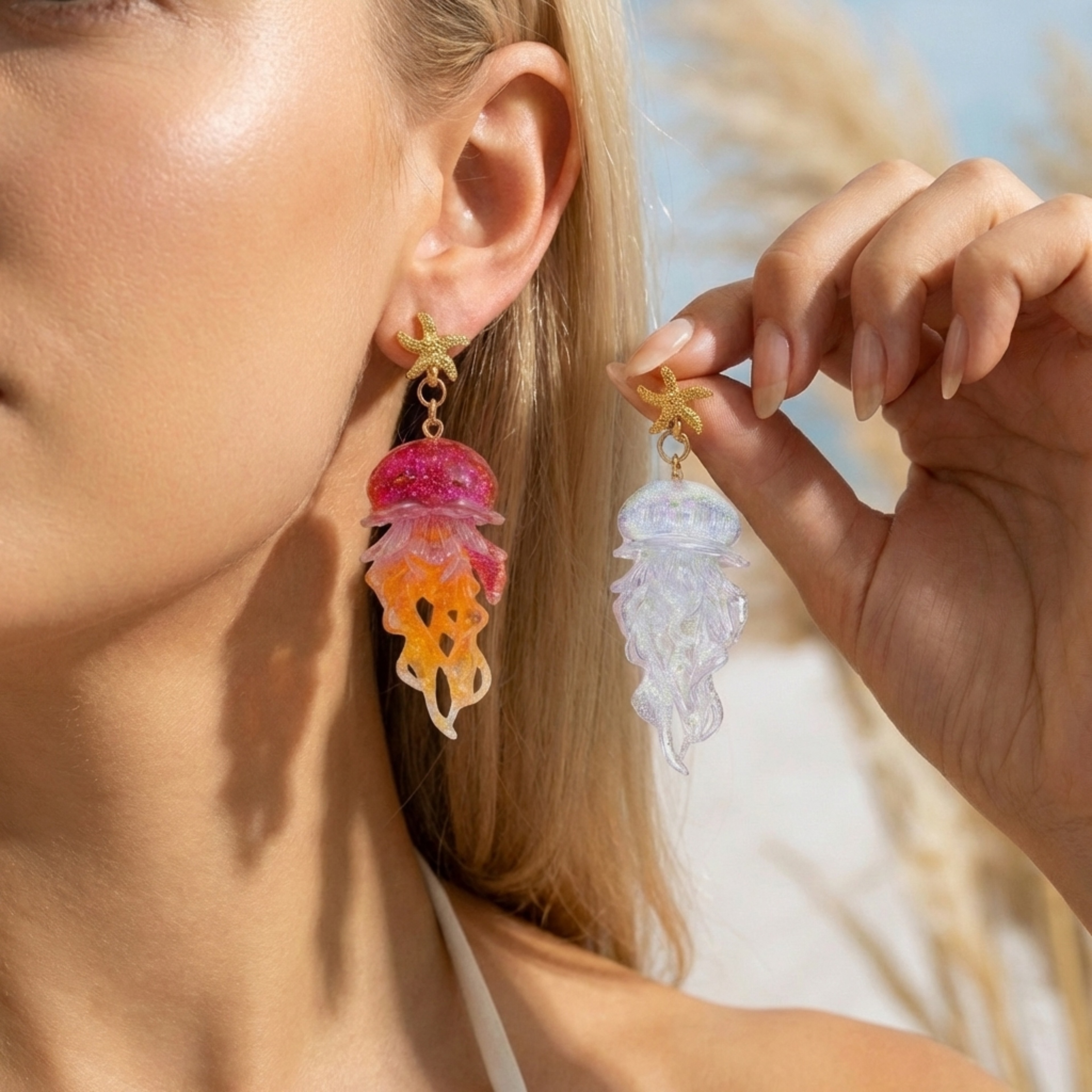 Starfish & Jellyfish Acrylic Drop Earrings for Women Beach Vacation Jewelry – view 2