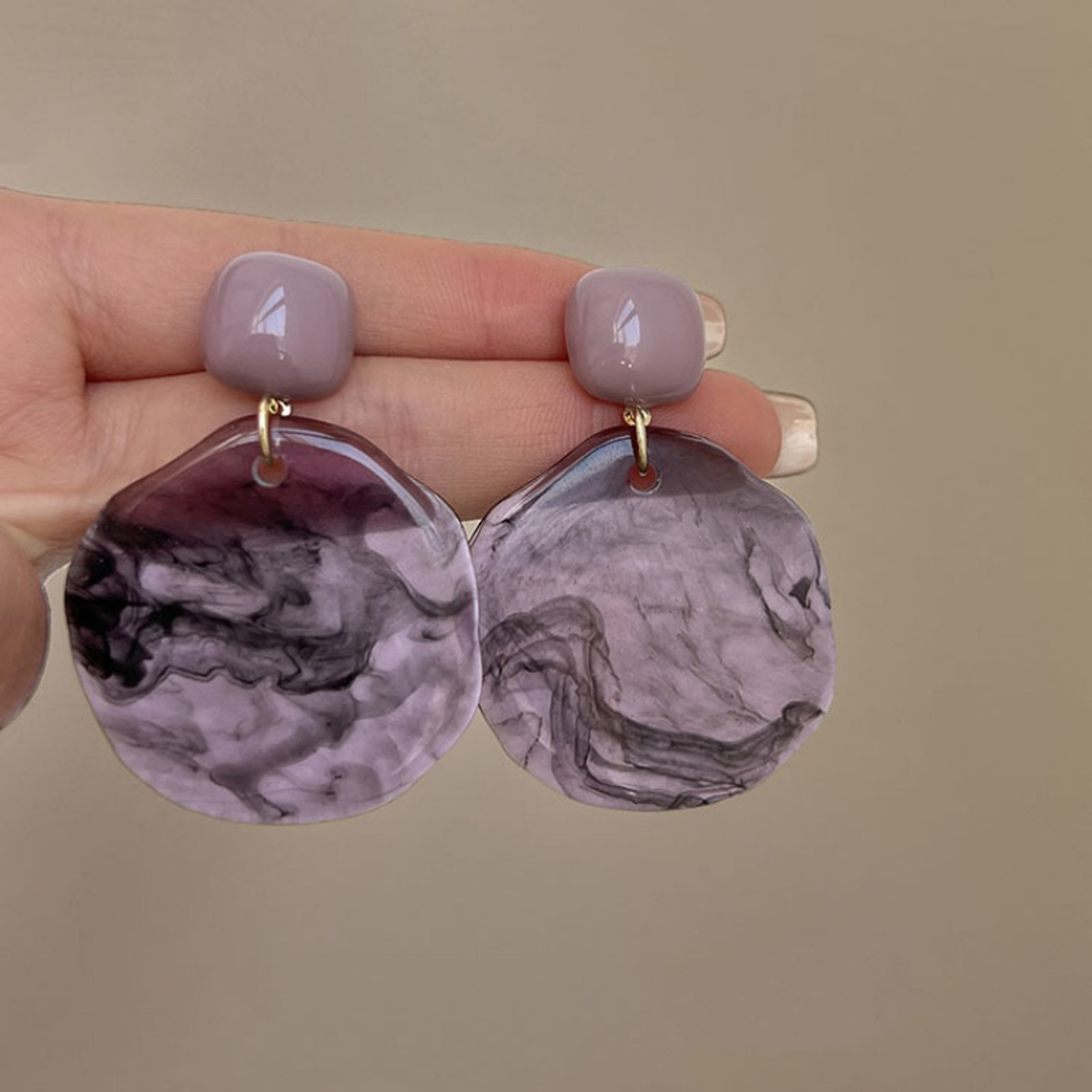 Vintage Geometric Resin Statement Earrings For Women Purple Green Circular Design 4