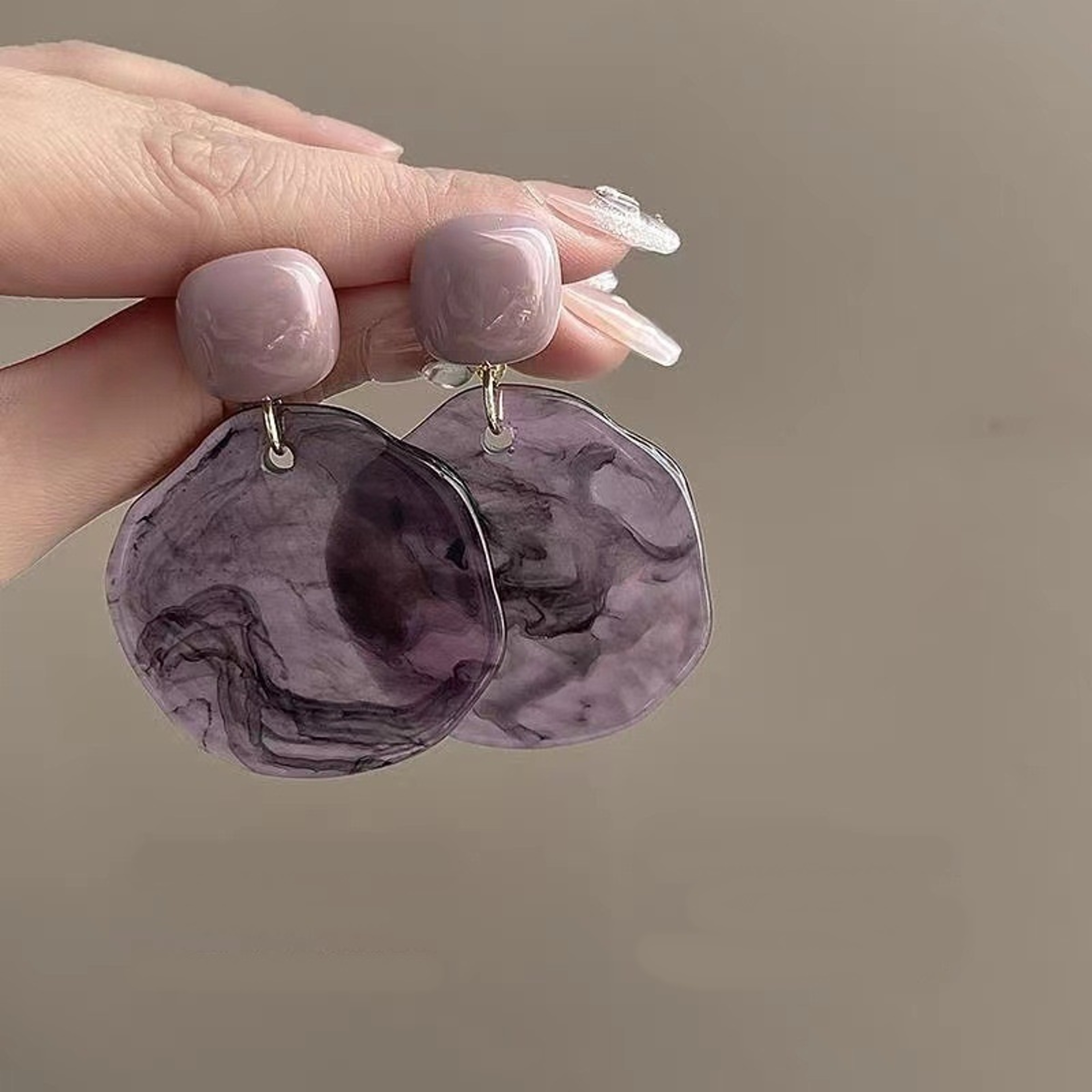 Vintage Geometric Resin Statement Earrings For Women Purple Green Circular Design 5
