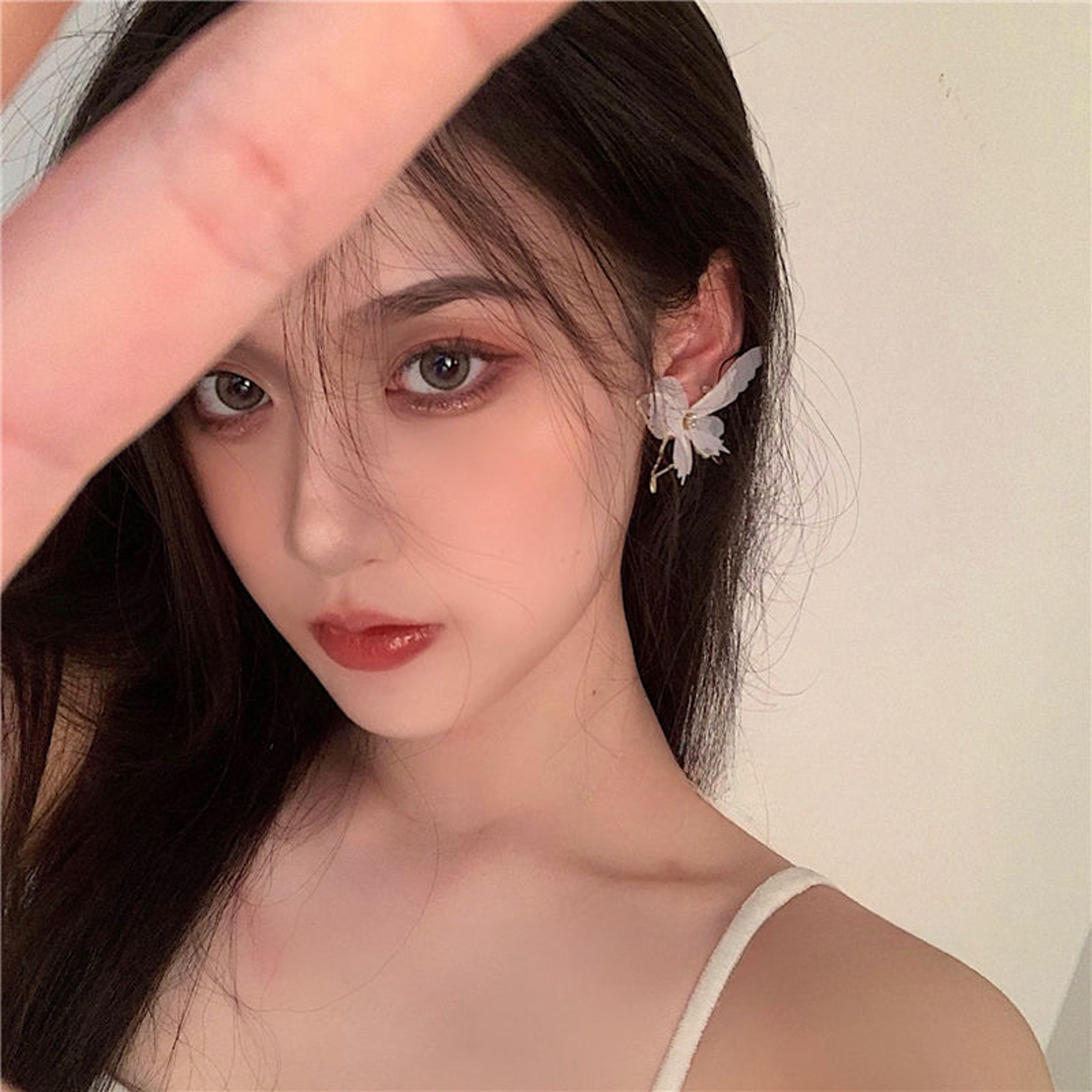 White Mesh Butterfly Wing Statement Stud Earrings For Women Korean Fashion Jewelry 3