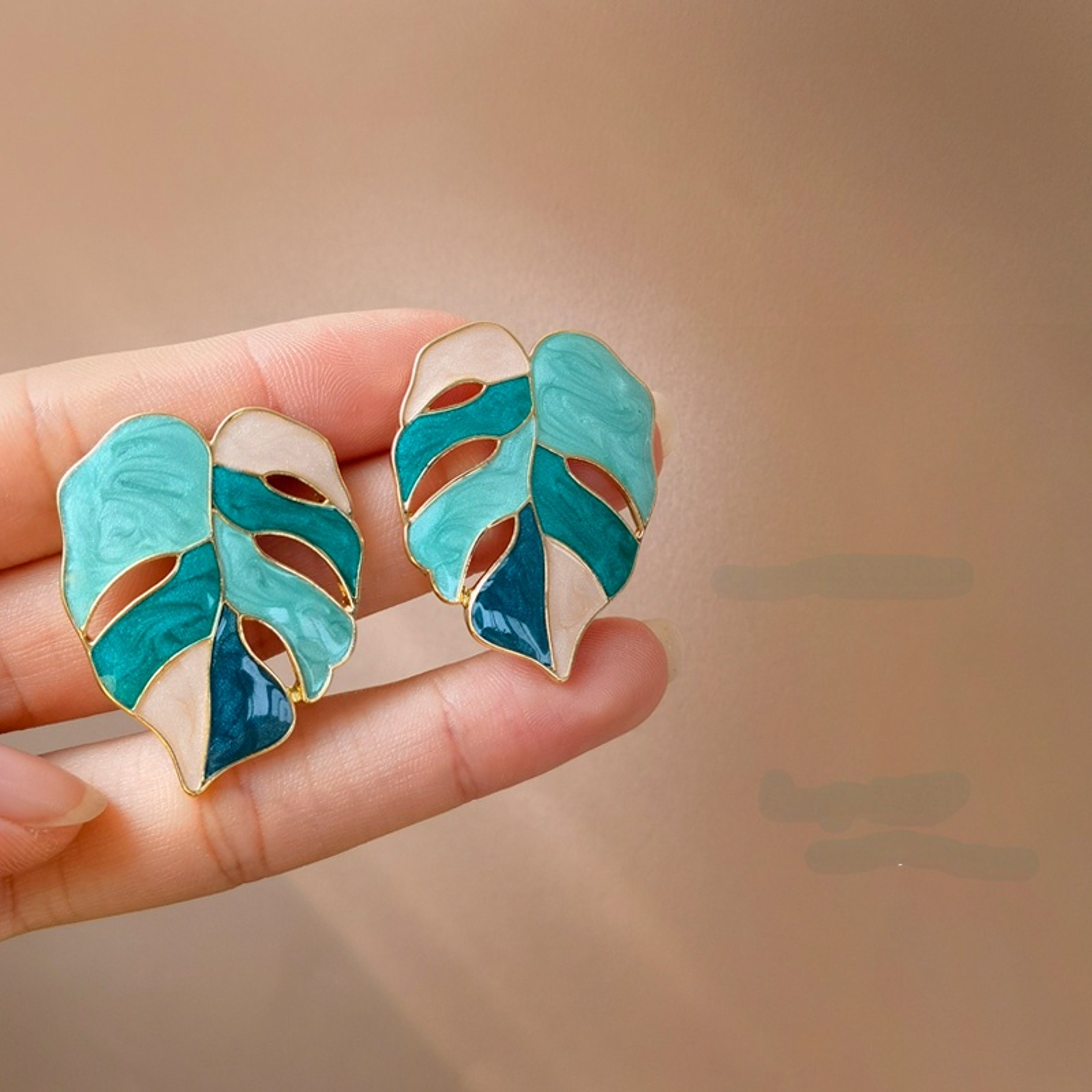 Silver Leaf Geometric Earrings for Women Green White Statement Jewelry Gift – view 1