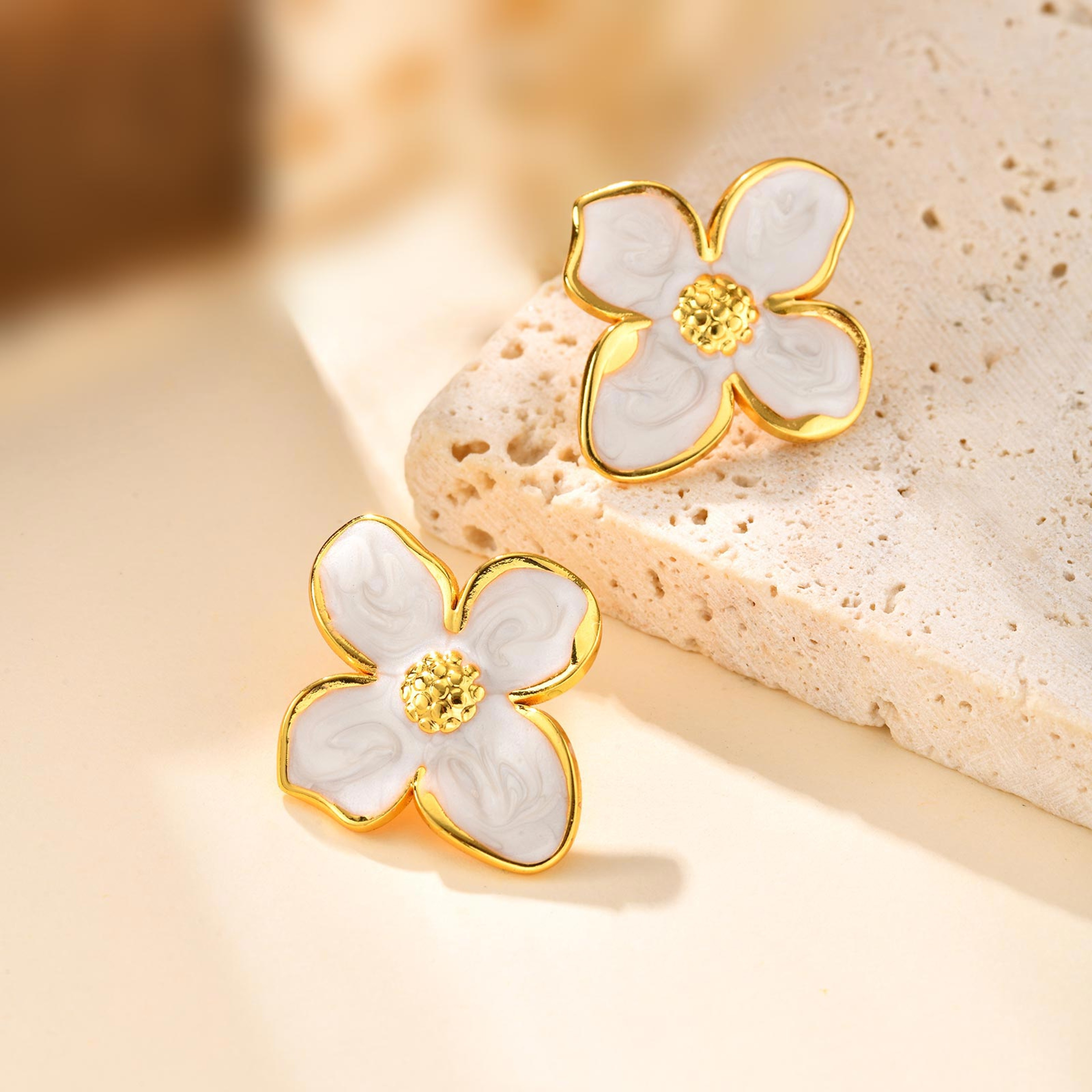 Blossom Charm Waterproof Stainless Steel Flower Stud Earrings For Women 7