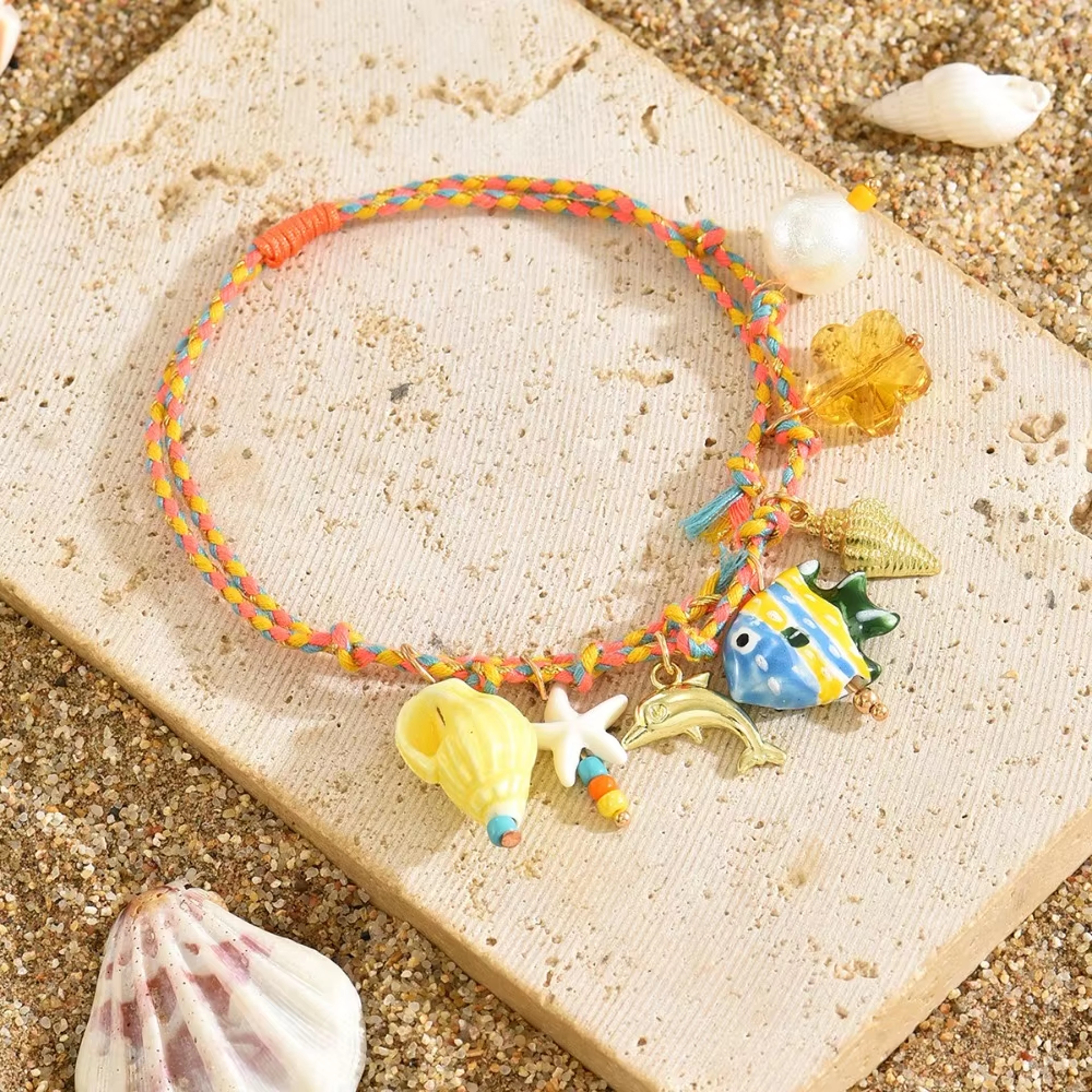 Ocean Charm Ceramic Fish Anklet for Women Boho Beach Shell Ankle Bracelet – view 3