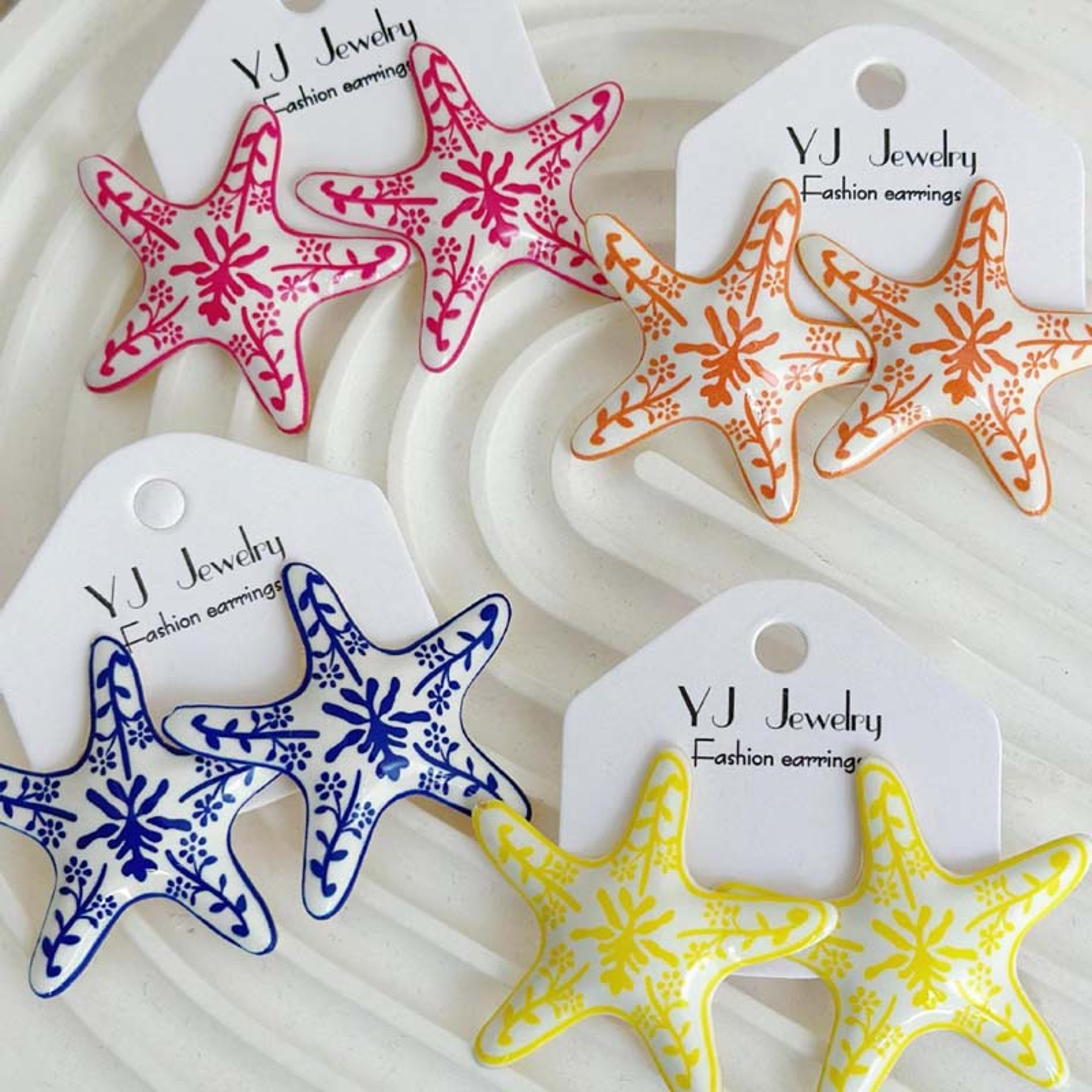 Colorful Enamel Starfish Stud Earrings for Women Beach Vacation Statement Jewelry – view 1