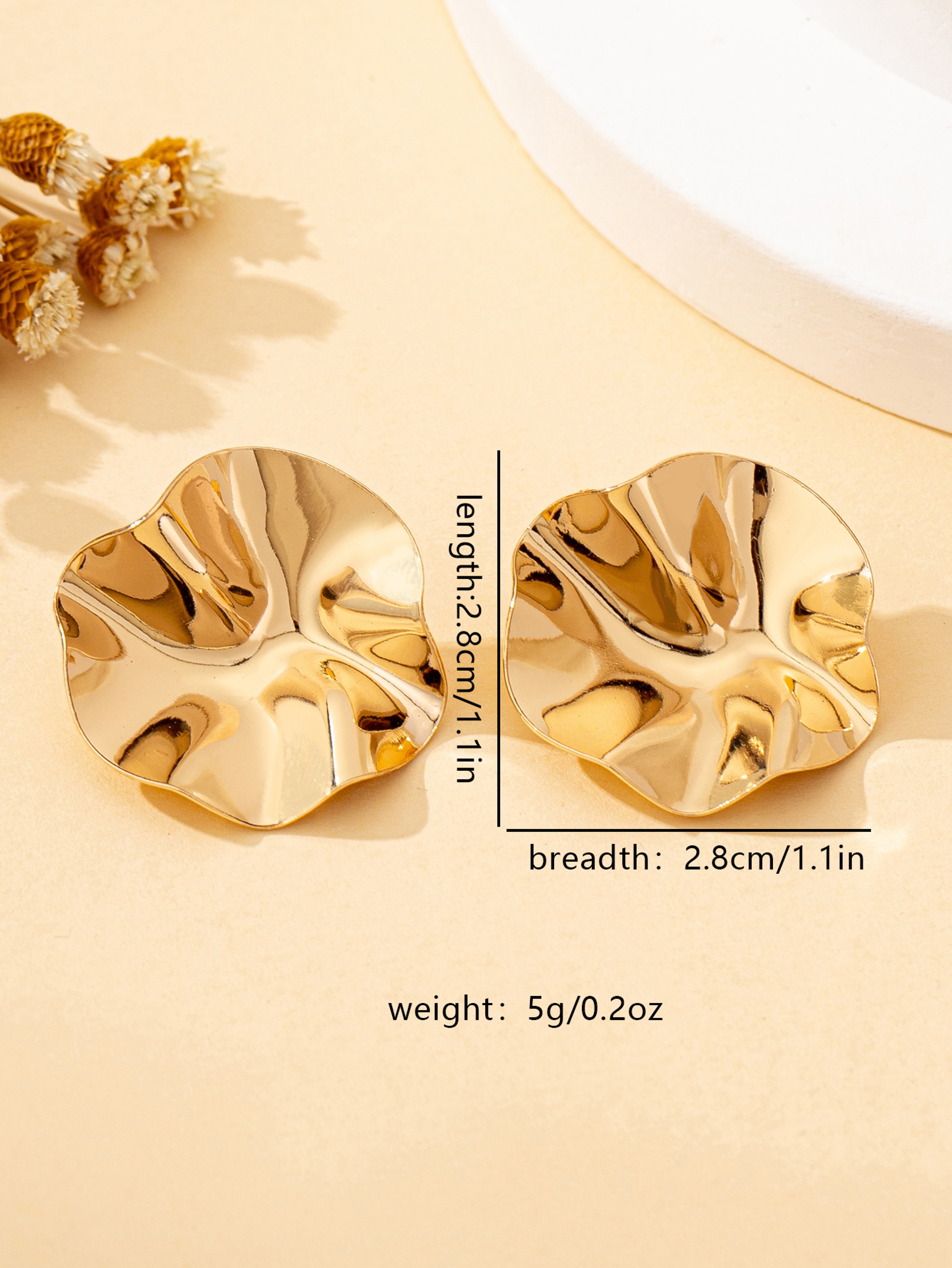 Sculpted Wavy Gold Petal Earrings Statement Earrings with Irregular Textured Design – view 5