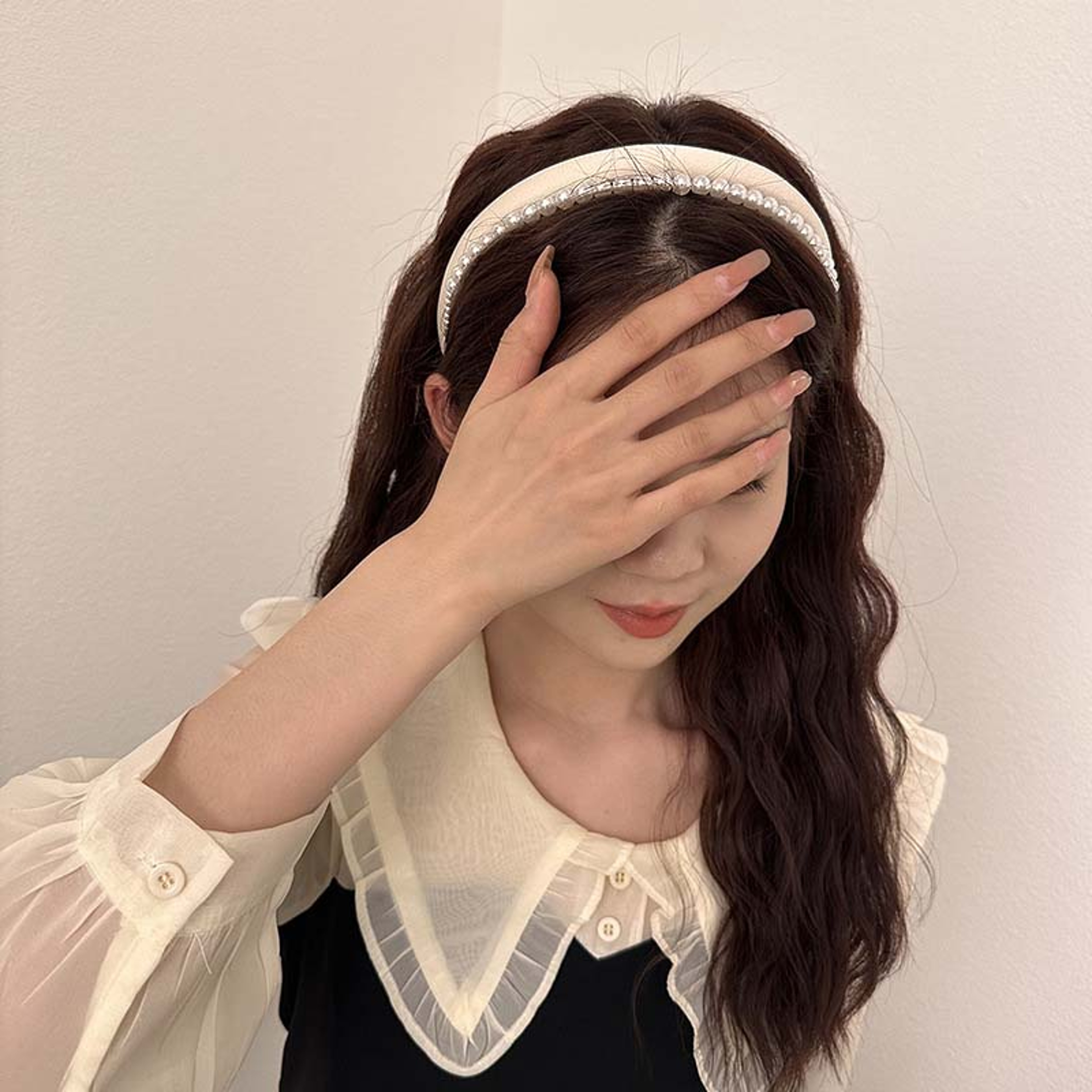 Elegant Satin Pearl Double Layer Headband For Women Bridal Hair Hoop  Fashion Hair Accessory 0