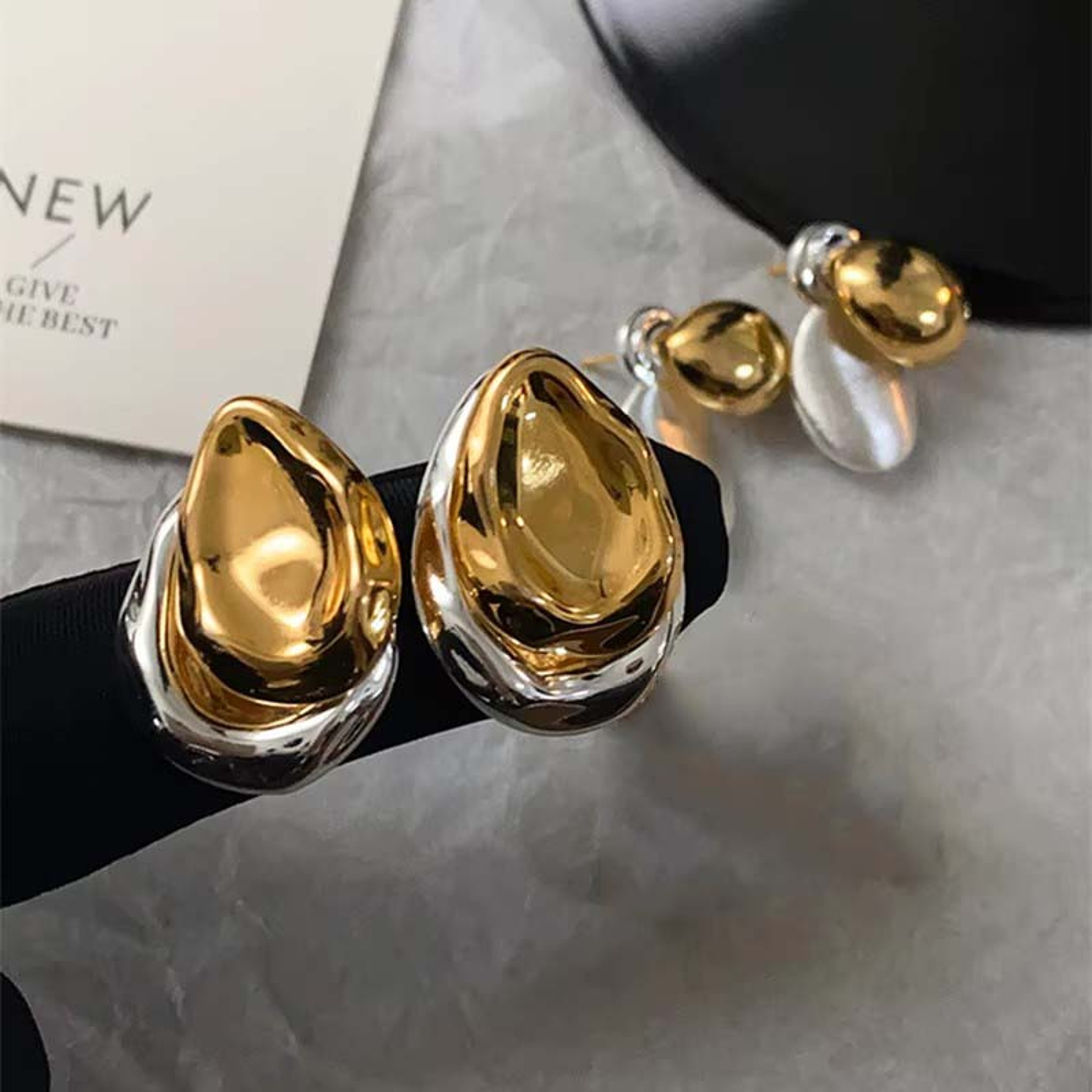Dual Tone Water Drop Stud Earrings For Women Vintage Gold Silver Statement Jewelry 1