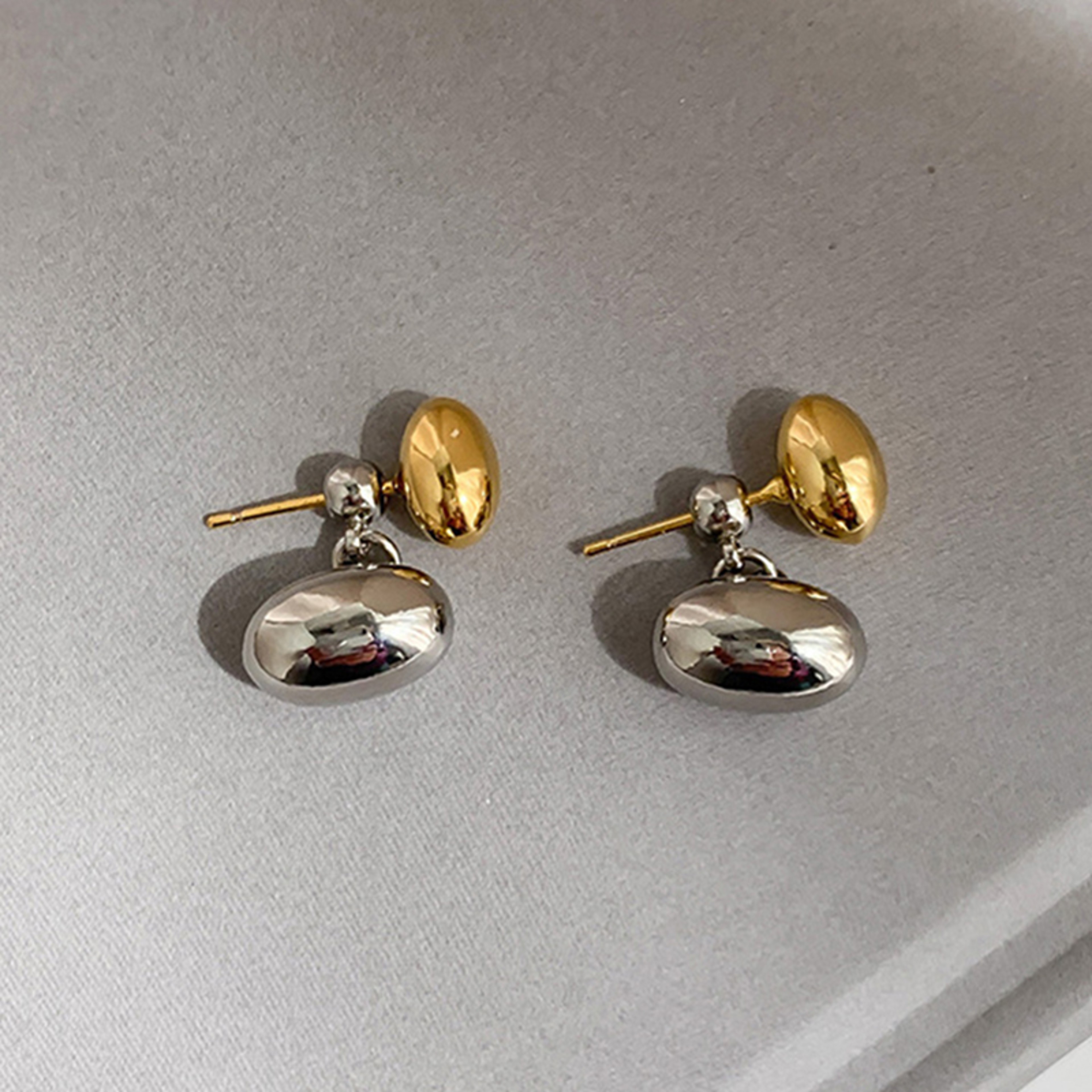 Dual Tone Water Drop Stud Earrings For Women Vintage Gold Silver Statement Jewelry 5