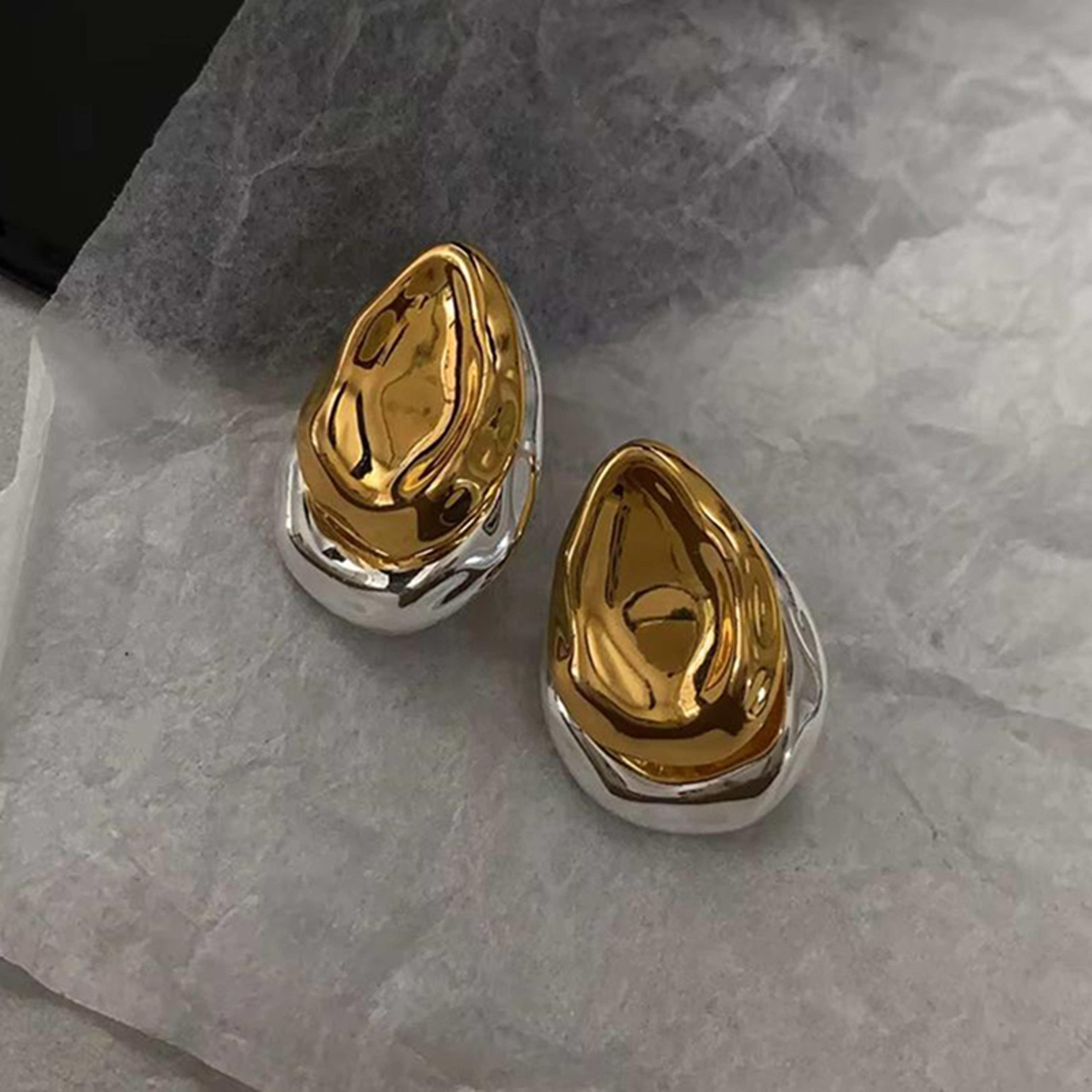 Dual Tone Water Drop Stud Earrings For Women Vintage Gold Silver Statement Jewelry 8