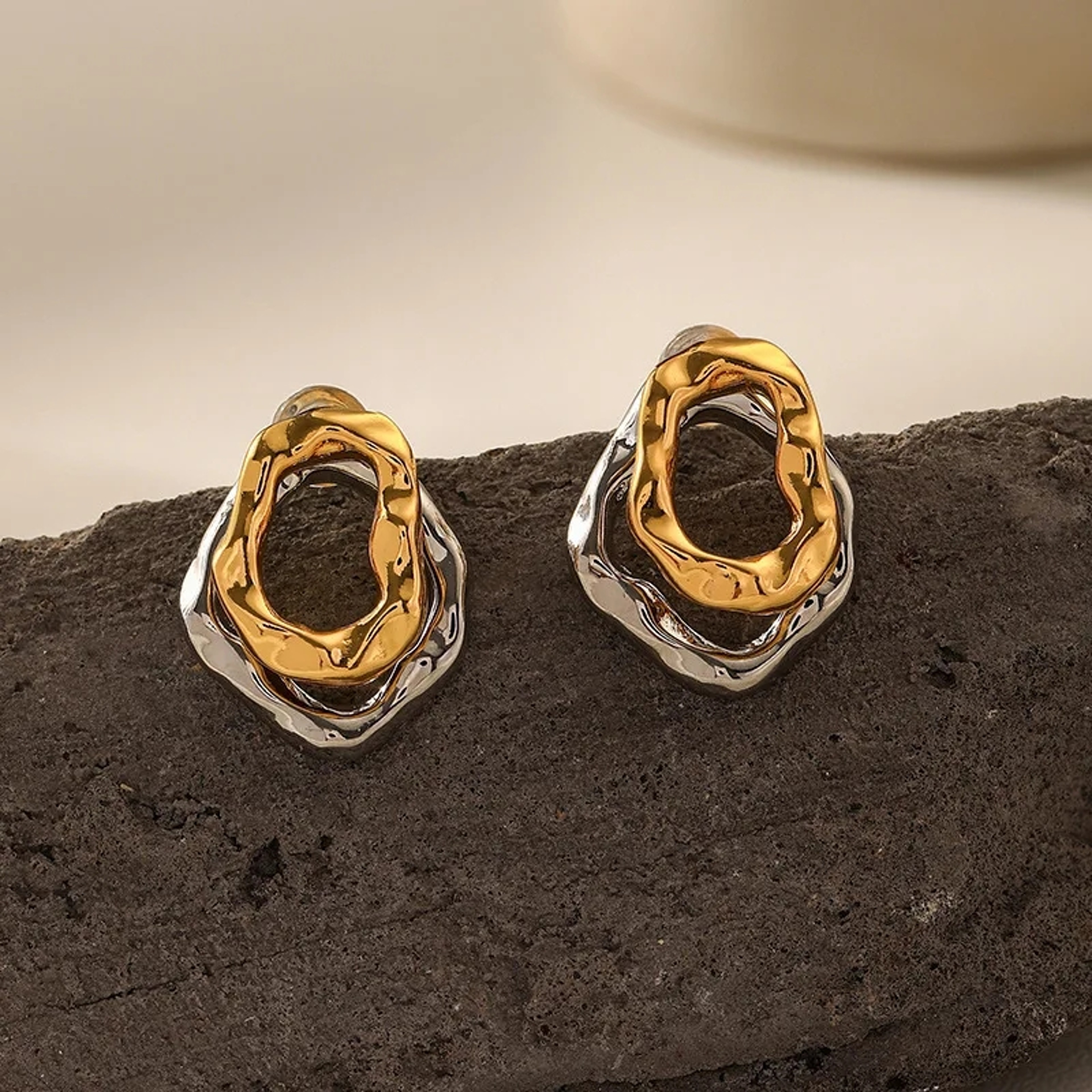 Dual Tone Water Drop Stud Earrings For Women Vintage Gold Silver Statement Jewelry 10