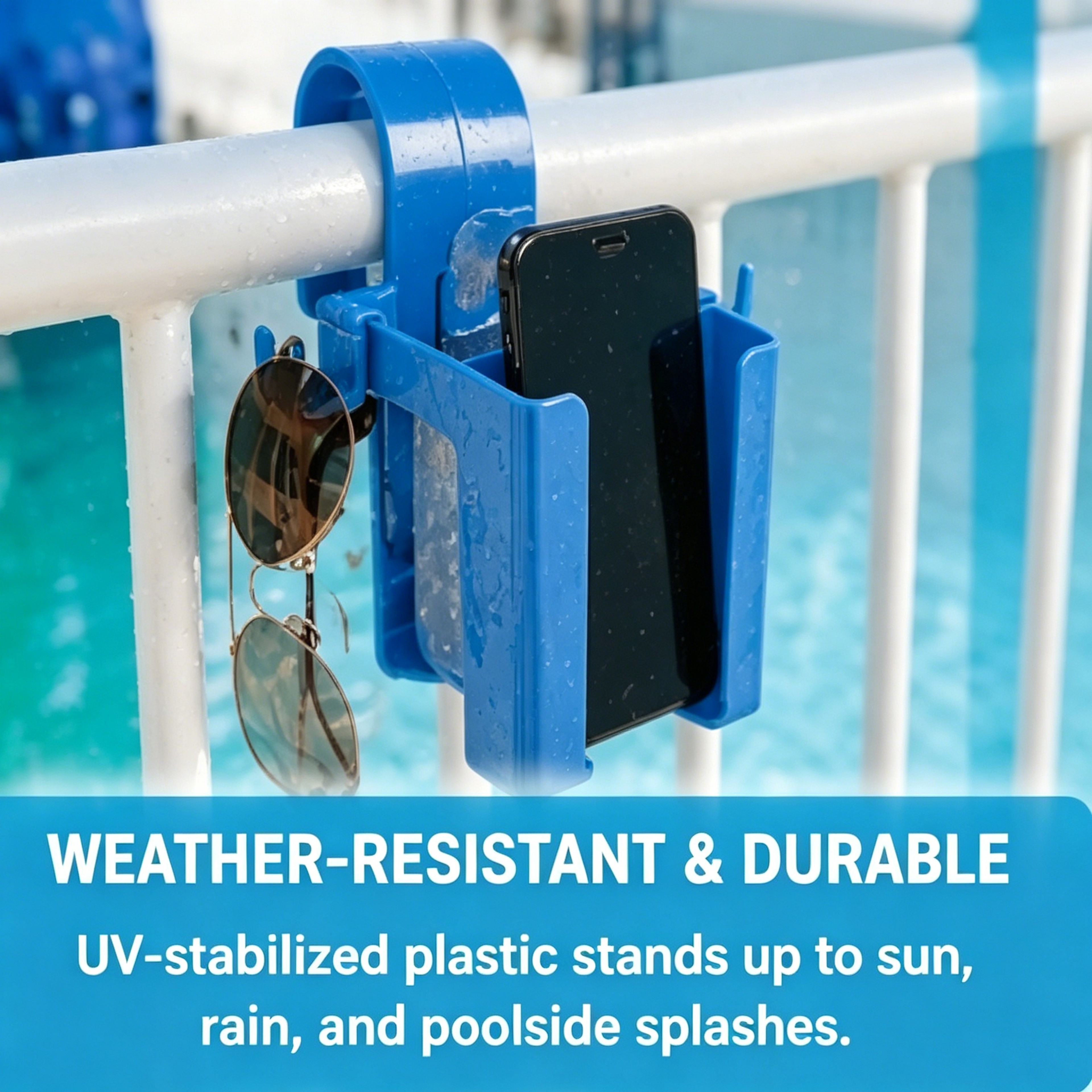 Poolside Drink Holder With Phone  Sunglass Hooks For Above Ground Pools 3