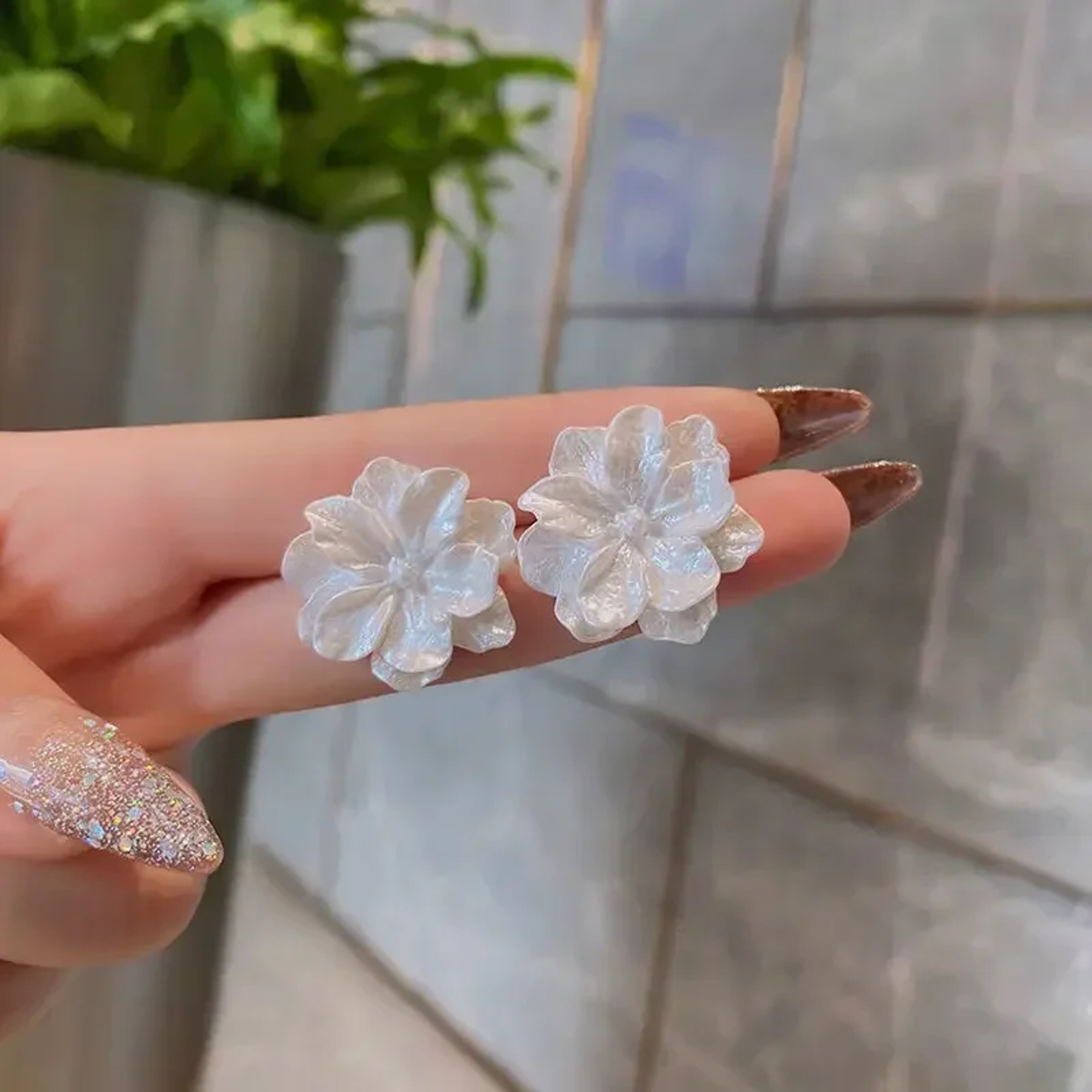 Elegant Bloom White Flower Stud Earrings for Weddings & Special Occasions – view 7