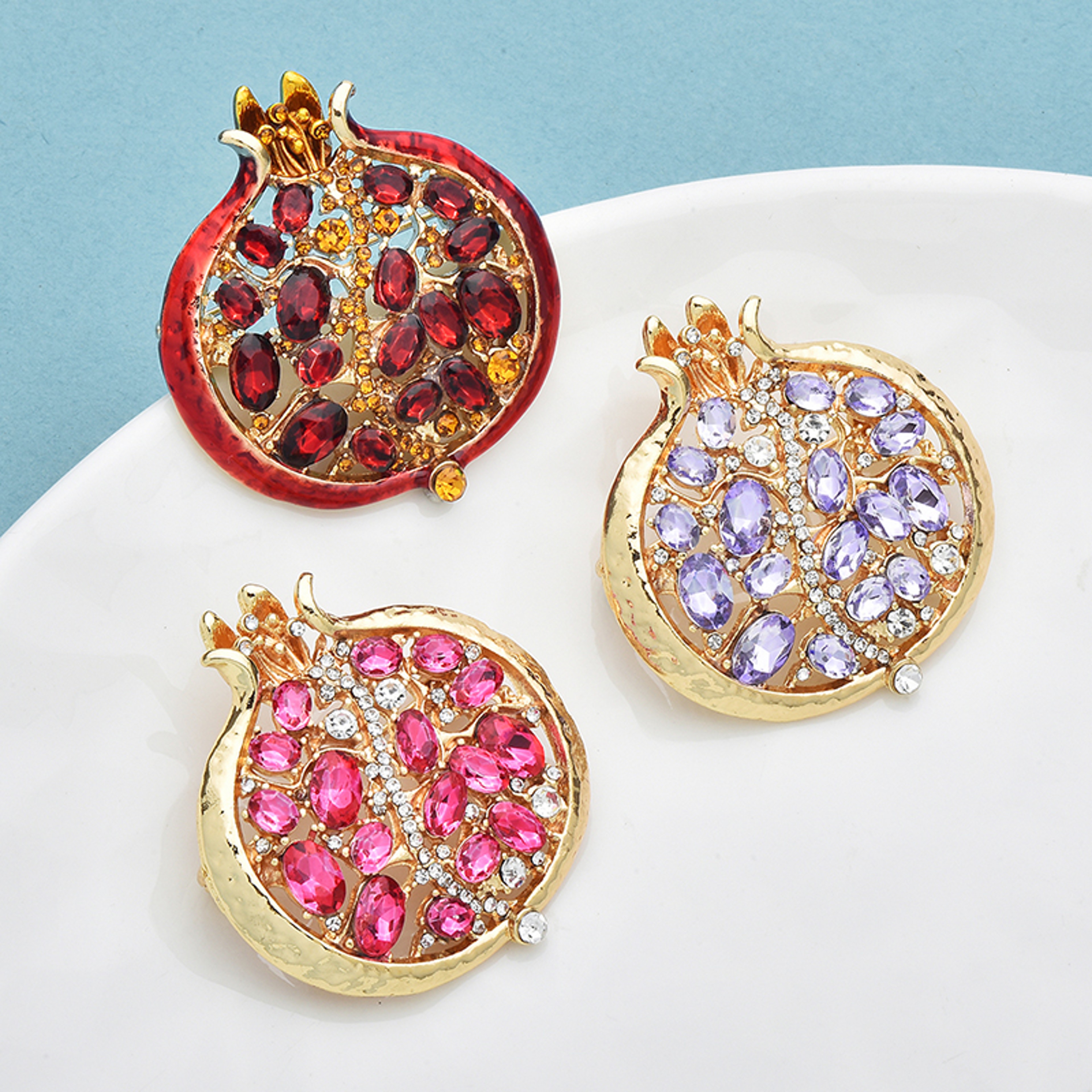 Crystal Pomegranate Brooch Pin For Women Elegant Fruit Jewelry Accessory 0