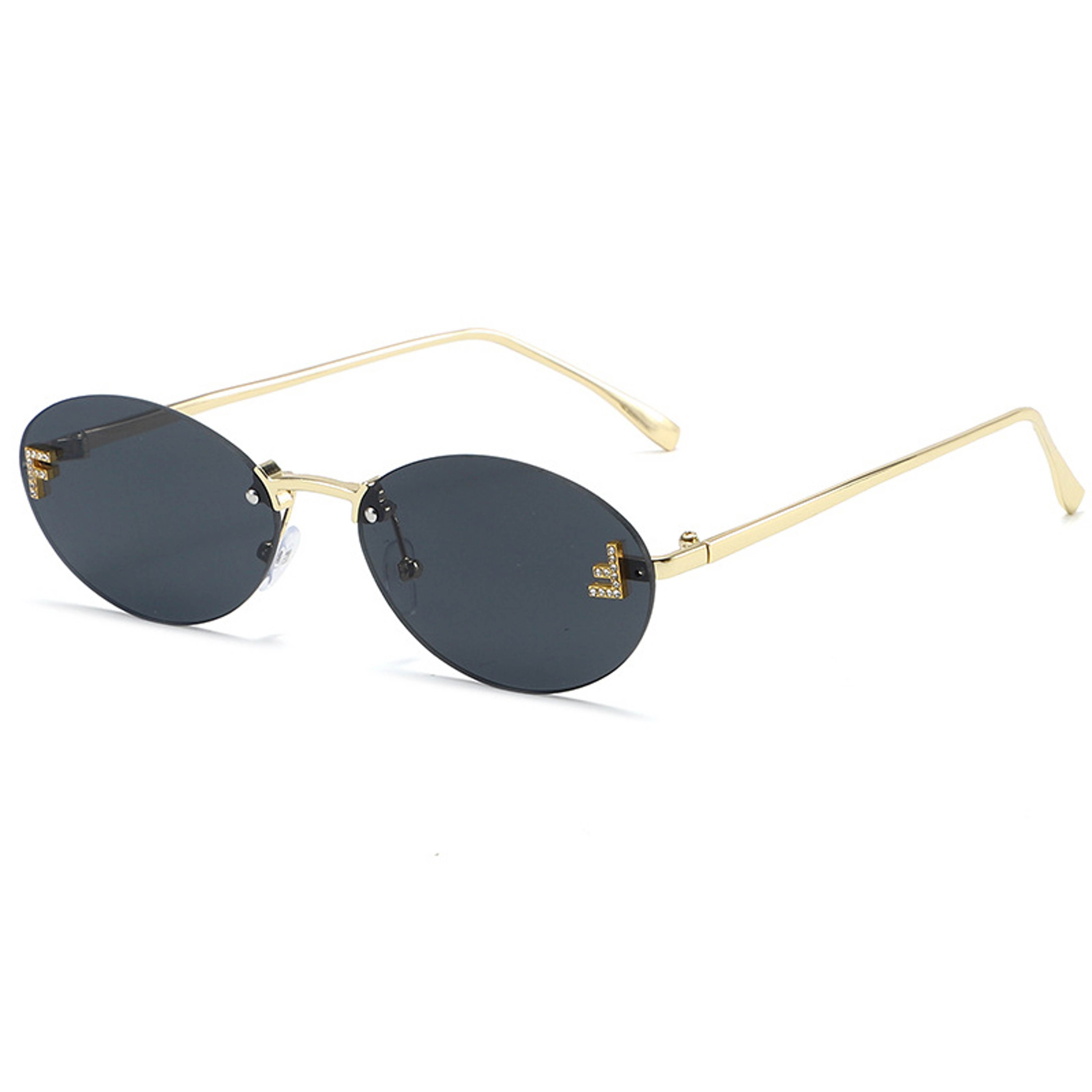 Diamond F Rimless Oval Sunglasses Luxury Metal Frame Shades 5