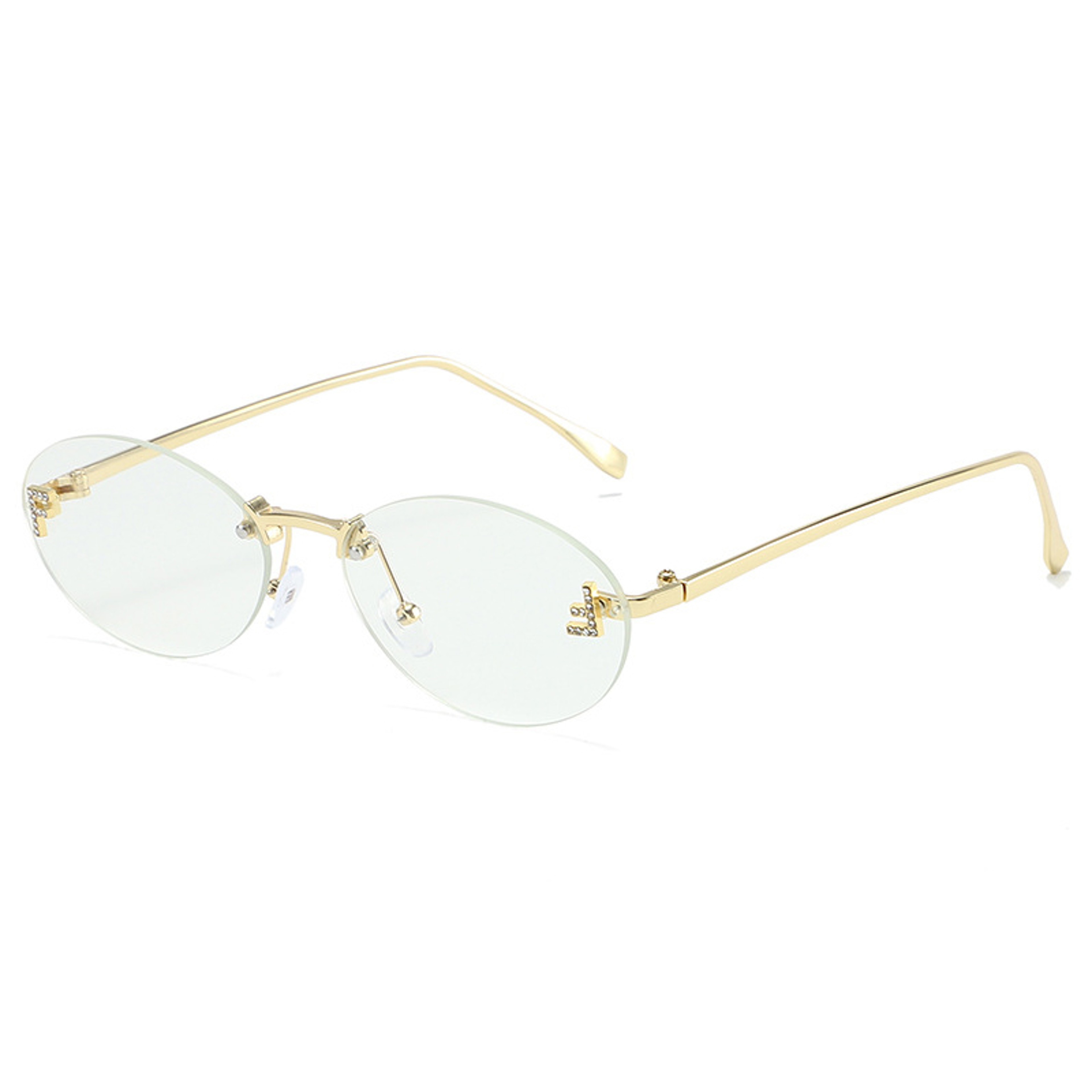 Diamond F Rimless Oval Sunglasses Luxury Metal Frame Shades 9