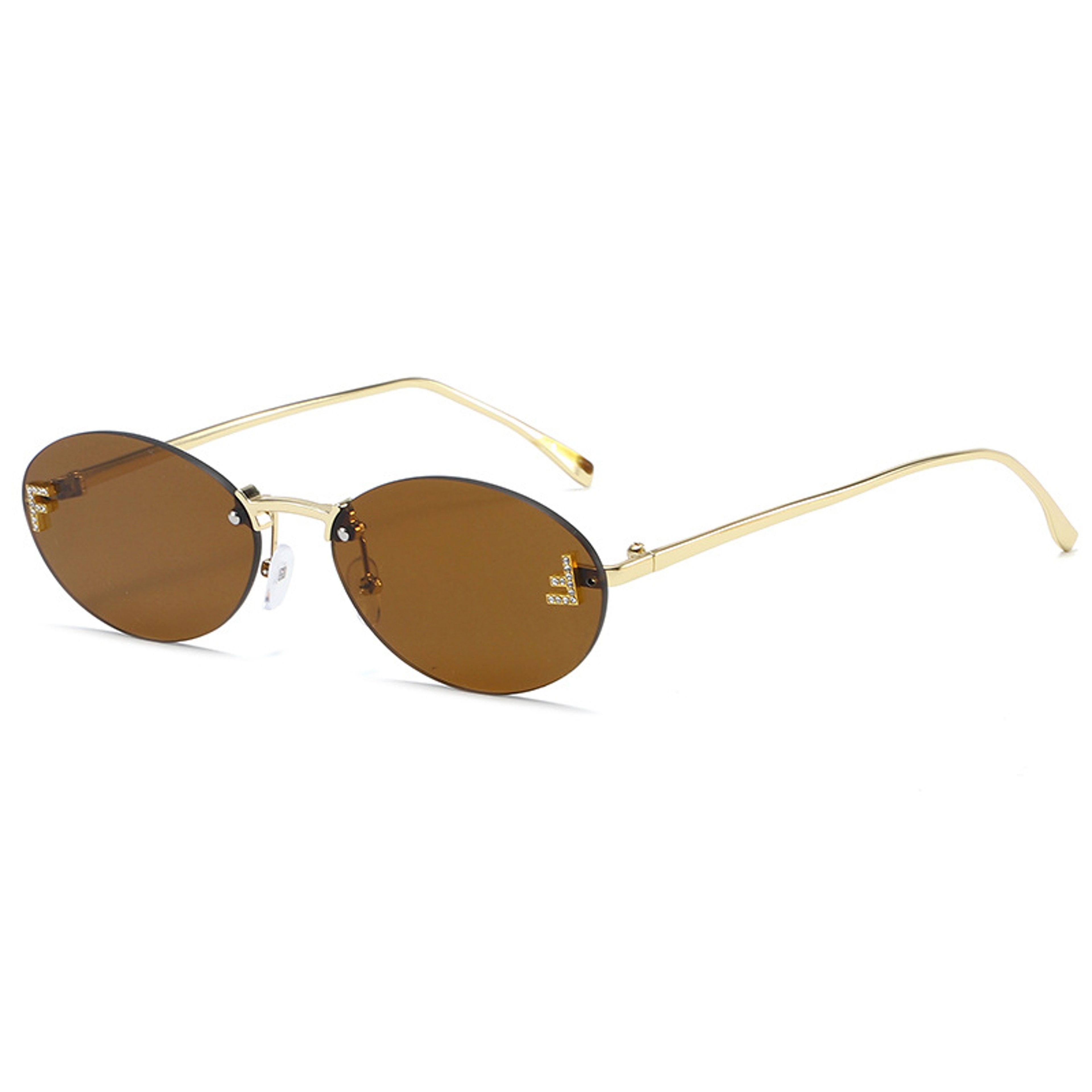 Diamond F Rimless Oval Sunglasses Luxury Metal Frame Shades 6